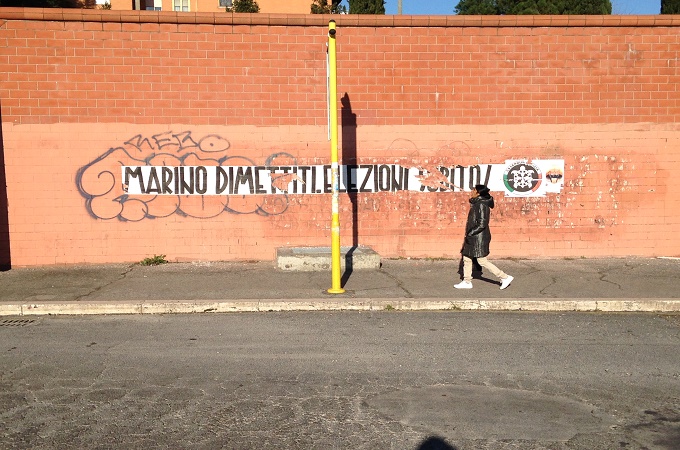 Casa Pound graffiti in the Tor Sapienza neighbourhood highlighting the right-wing party [Alberto Mucci/Al Jazeera]