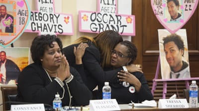 Collette Flanagan (L), mother of 25-year-old Clinton Allen who was shot and killed by a Dallas policeman, formed the group Mothers Against Police Brutality, which hopes to inspire reform and accountability in the police force [Saul Loebn/AFP/Getty Images]