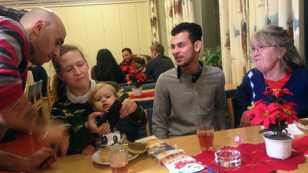 Moder, right, invited the residents of Boliden to a party to celebrate his release [Ann Tornkvist/Al Jazeera]