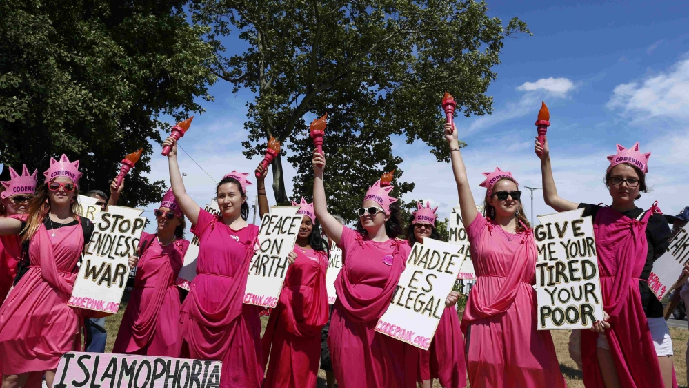 Many protesters voiced criticism of Trump's discriminatory comments about Muslims [Lucas Jackson/Reuters]