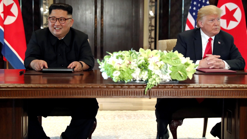 U.S. President Trump and North Korea''s Kim hold a signing ceremony at the conclusion of their summit in Singapore