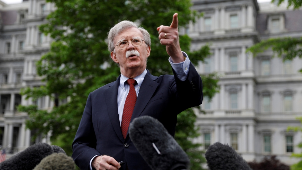 U.S. national security adviser John Bolton talks to reporters at the White House in Washington, U.S., May 1, 2019