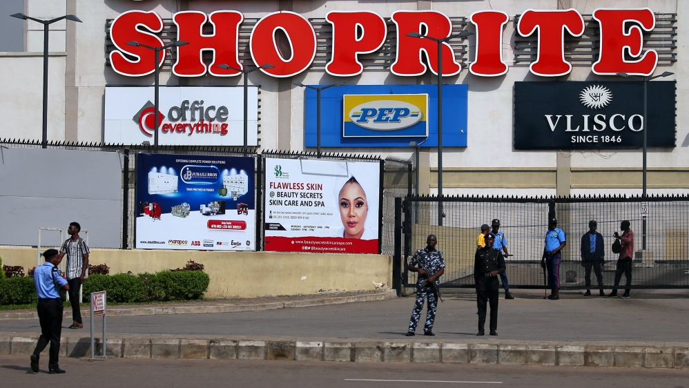 Security officlals are seen at the gate of Jabi Lake mall in Utako, Abuja
