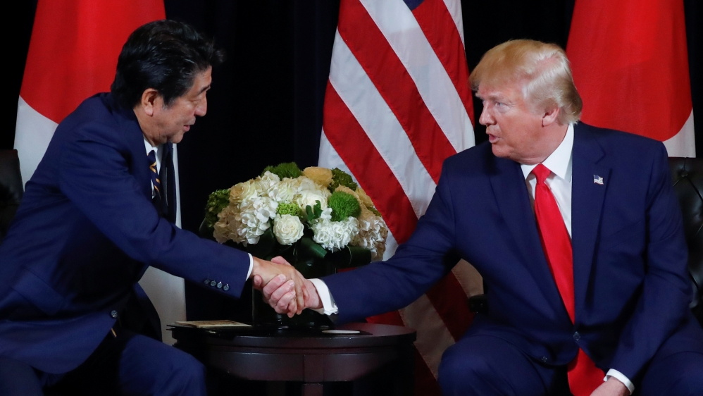 U.S. President Trump meets with Japan''s Prime Minister Abe in New York City, New York