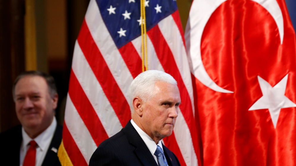US Vice President Mike Pence and US Secretary of State Mike Pompeo at news conference in Ankara