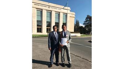 Lwin, left, and Zarni at the UN in Geneva at the launch of the International Independent Fact-Finding Mission for Myanmar in September 2018