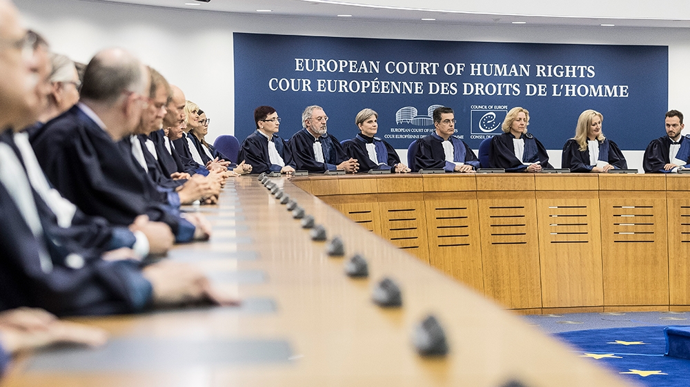 Members of the European Court of Human Rights listen at the European Court of Human Rights in Strasbourg, France, 31 October 2017. French President Macron visited the European Court of Human Rights.