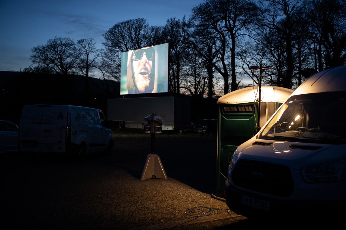 Mandatory portable toilet facilities feature a sanitising station equipped with hand gel and wipes. Dublin, Ireland - March 24, 2020.