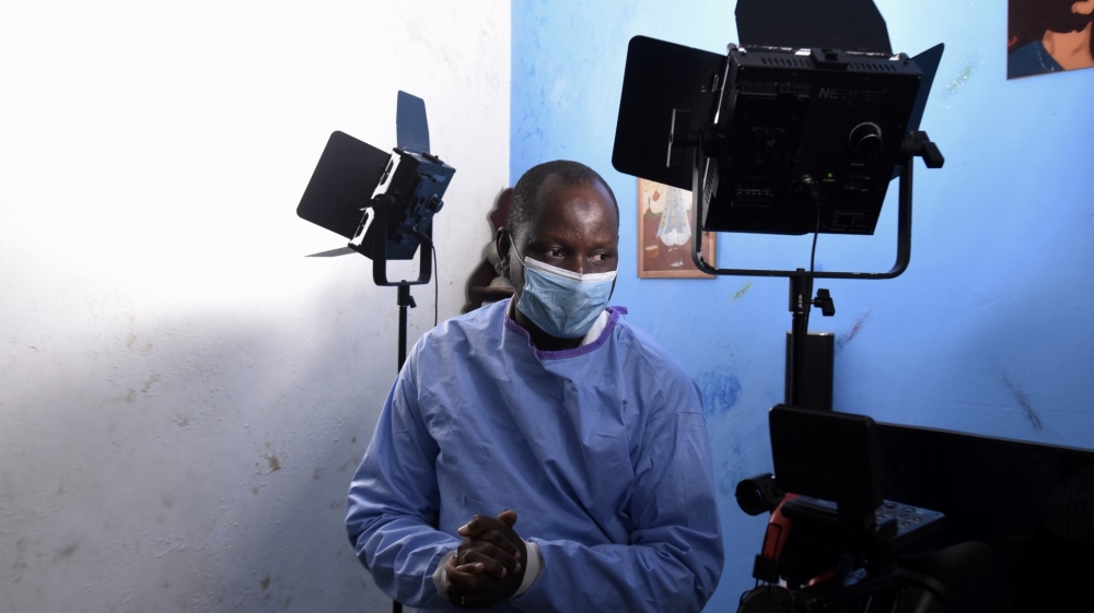 Alioune Thiam, the actor who plays Doctor Diouf, is seen during filming of the TV show in Dakar [AFP]