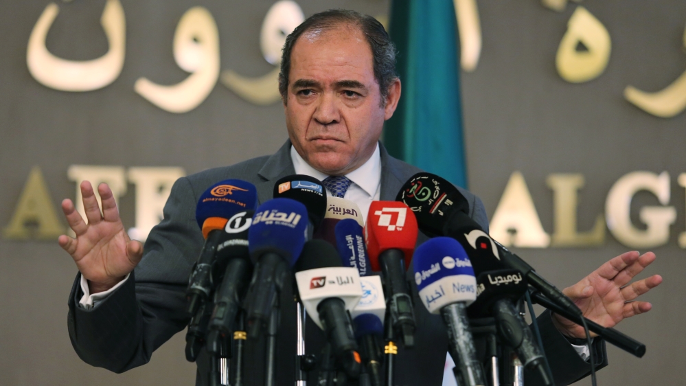 Algeria''s Foreign Minister Sabri Boukadoum speaks during a joint news conference with Arab League Secretary General Ahmed Aboul Gheit in Algiers