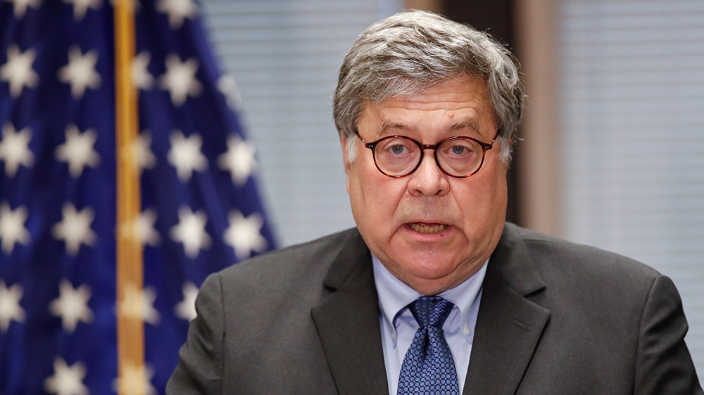 US Attorney General William Barr speaks on Operation Legend, the federal law enforcement operation, during a press conference in Chicago, Illinois, on September 9, 2020. (Photo by KAMIL KRZACZYNSKI /