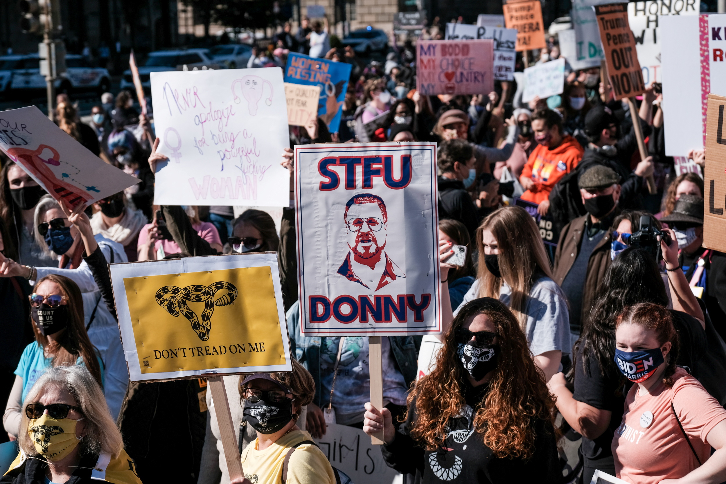 The crowd chanted, ‘Vote him out!’ during Saturday’s march in Washington, DC