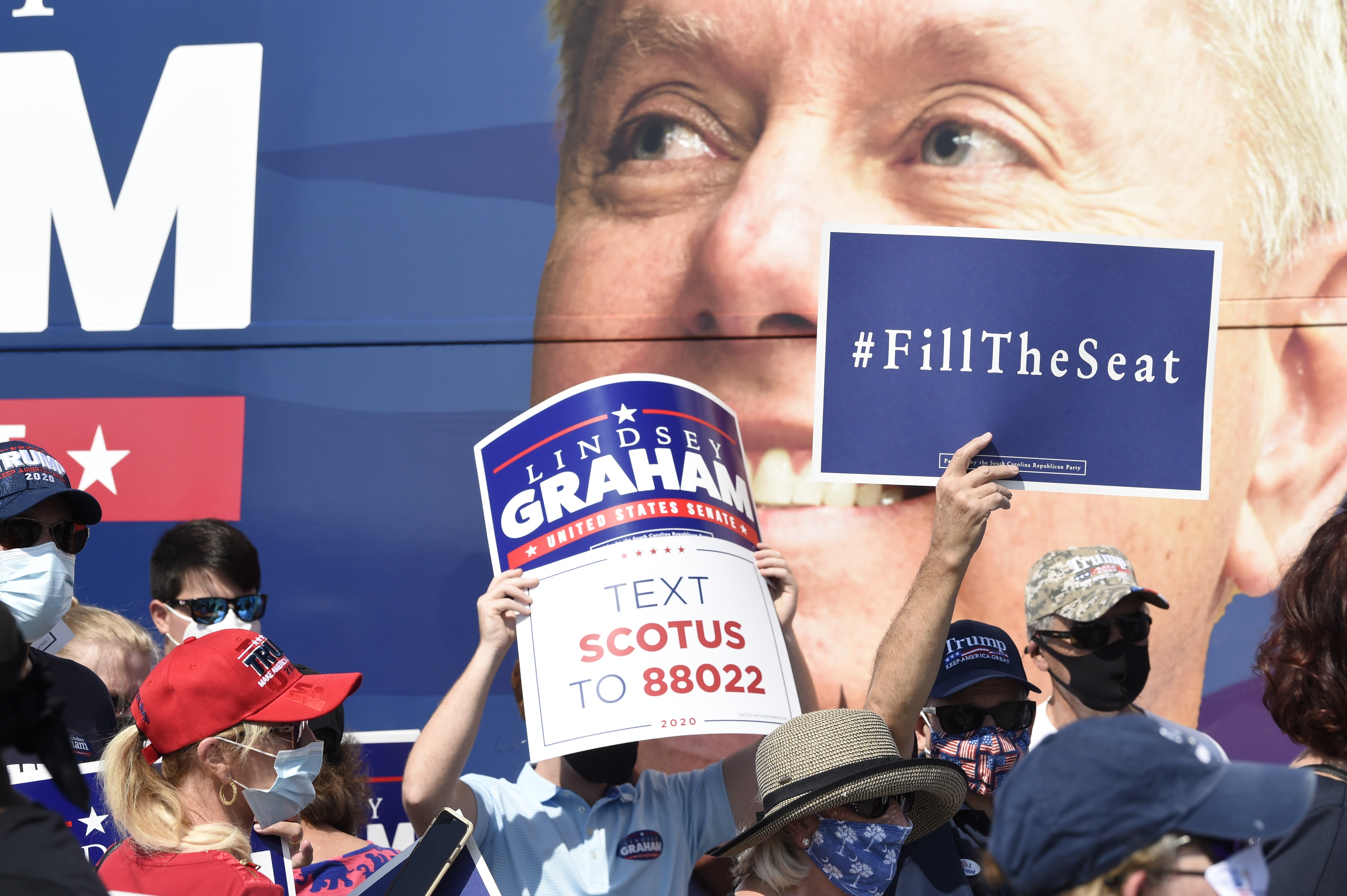 Supporters wait for Republican Senator Lindsey Graham of South Carolina