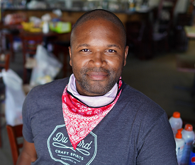 Chris Montana, the founder of Du Nord Distillery, shifted to making hand sanitiser instead of spirits during the pandemic, but damage to his building during civil unrest slowed production down [Courtesy: Chris Montana]