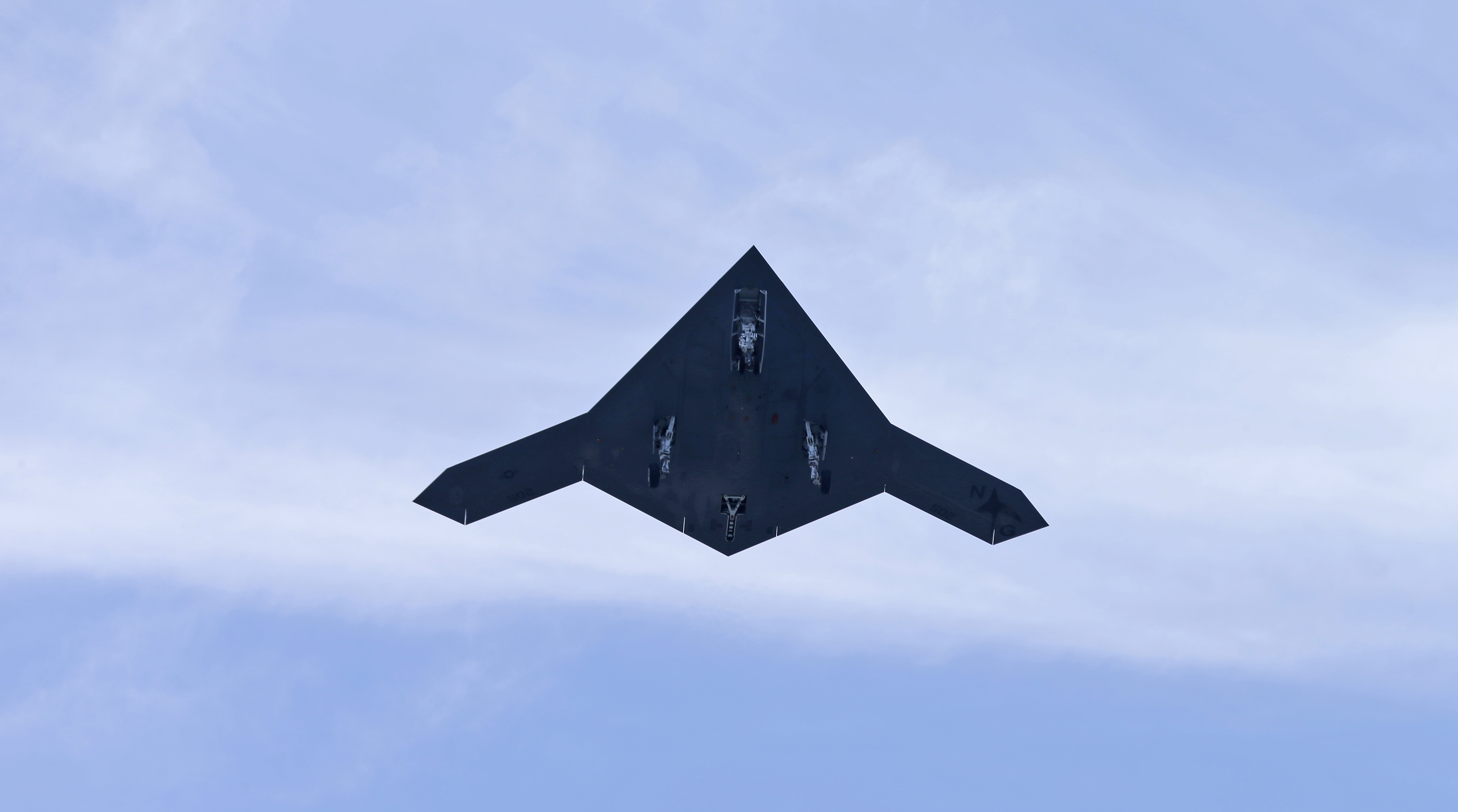 A Navy X-47B drone, an unmanned combat aerial vehicle