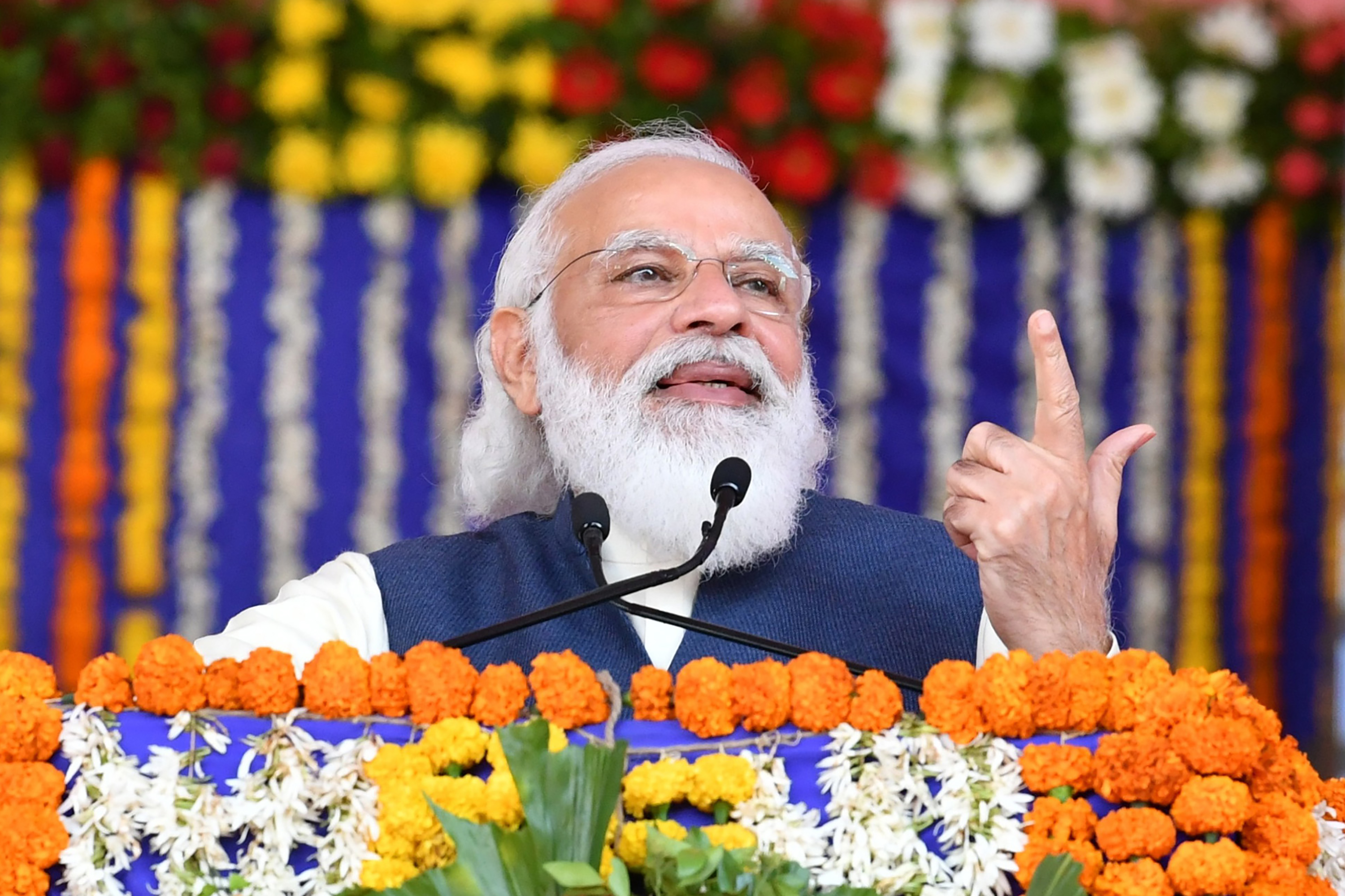 Prime Minister Narendra Modi speaking during the foundation stone ceremony of development projects in Kutch, India