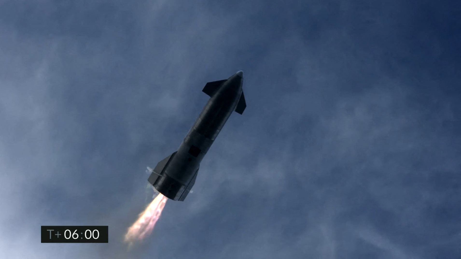 This screengrab made from SpaceX’s live webcast shows the Starship SN10 prototype as it prepares to land during the second attempted test flight of the day
