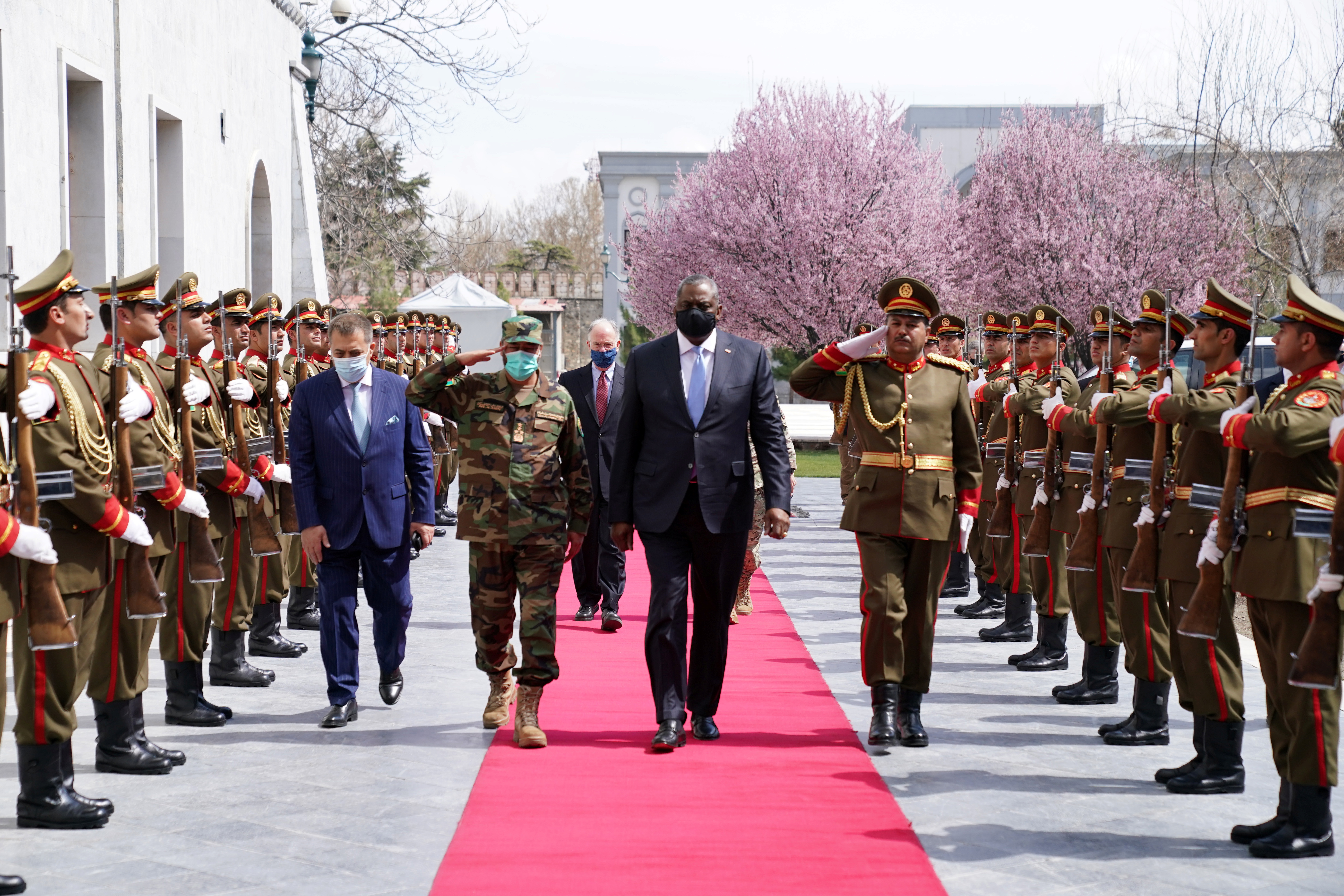 US Secretary of Defense Lloyd Austin walks during his visit to Kabul, Afghanistan on March 21, 2021