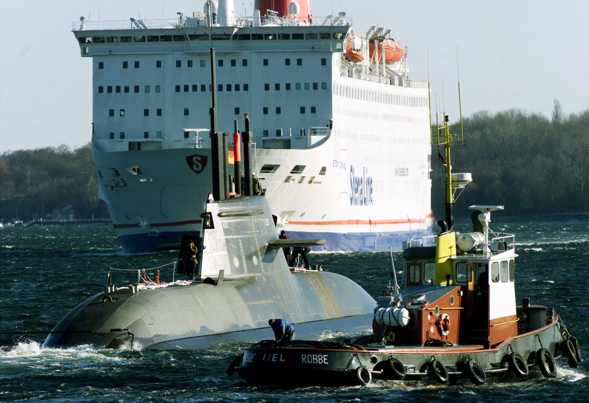 A U-31 submarine goes for its first check-up run at Kiel Bay, northern Germany, in April 2003