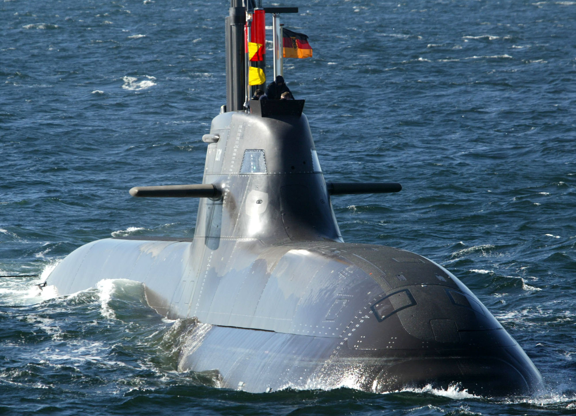 The non-nuclear U-31 submarine is seen during a first check-up on the Kiel Bay, northern Germany in April 2003