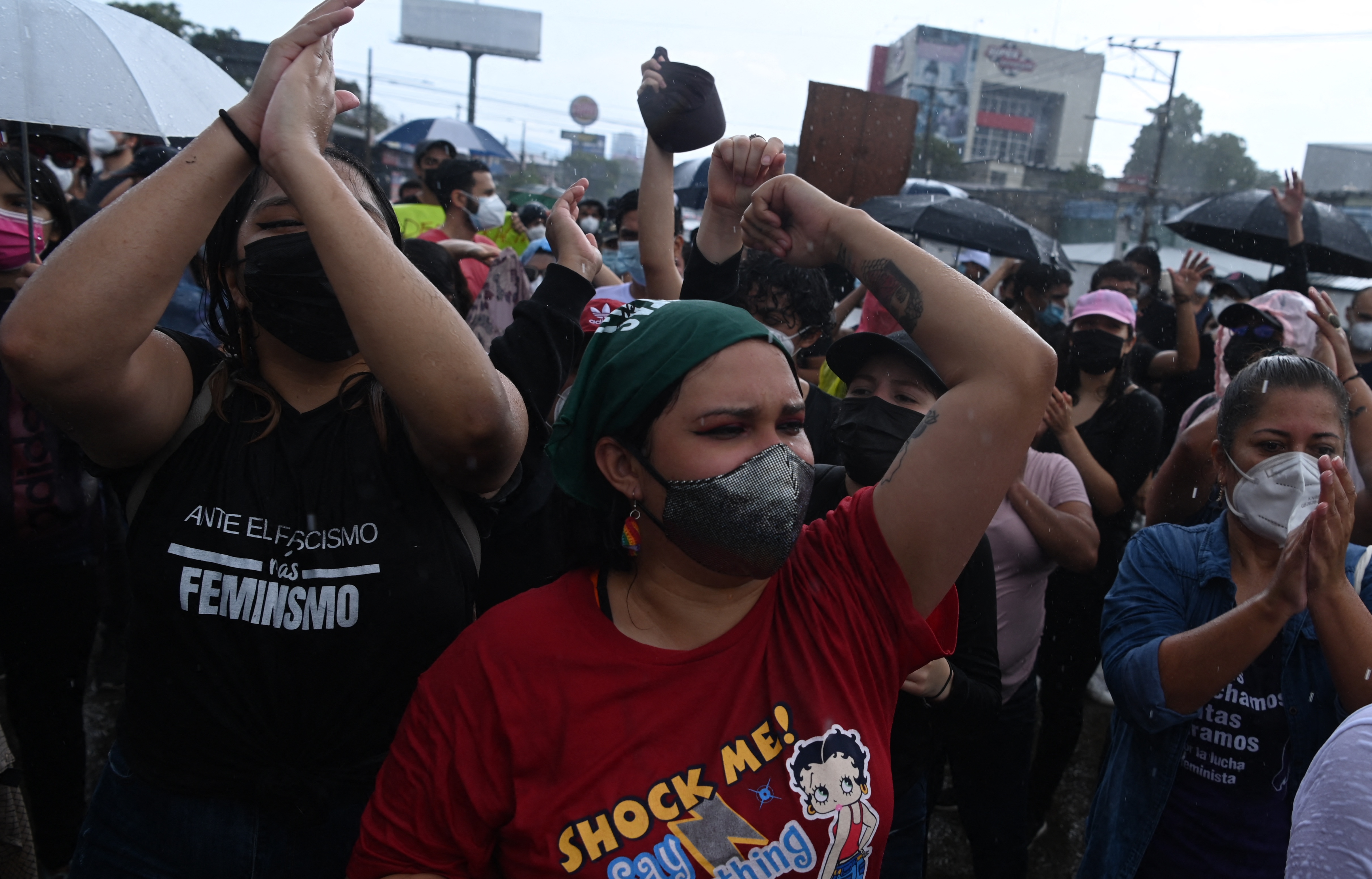 People protest against the dismissal of the Constitutional Court judges and attorney general, in San Salvador on May 2