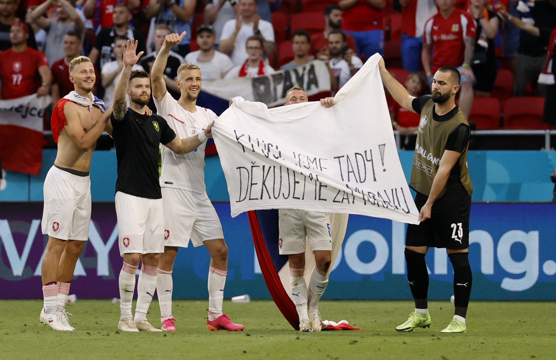 The Czech Republic’s players celebrate after the match