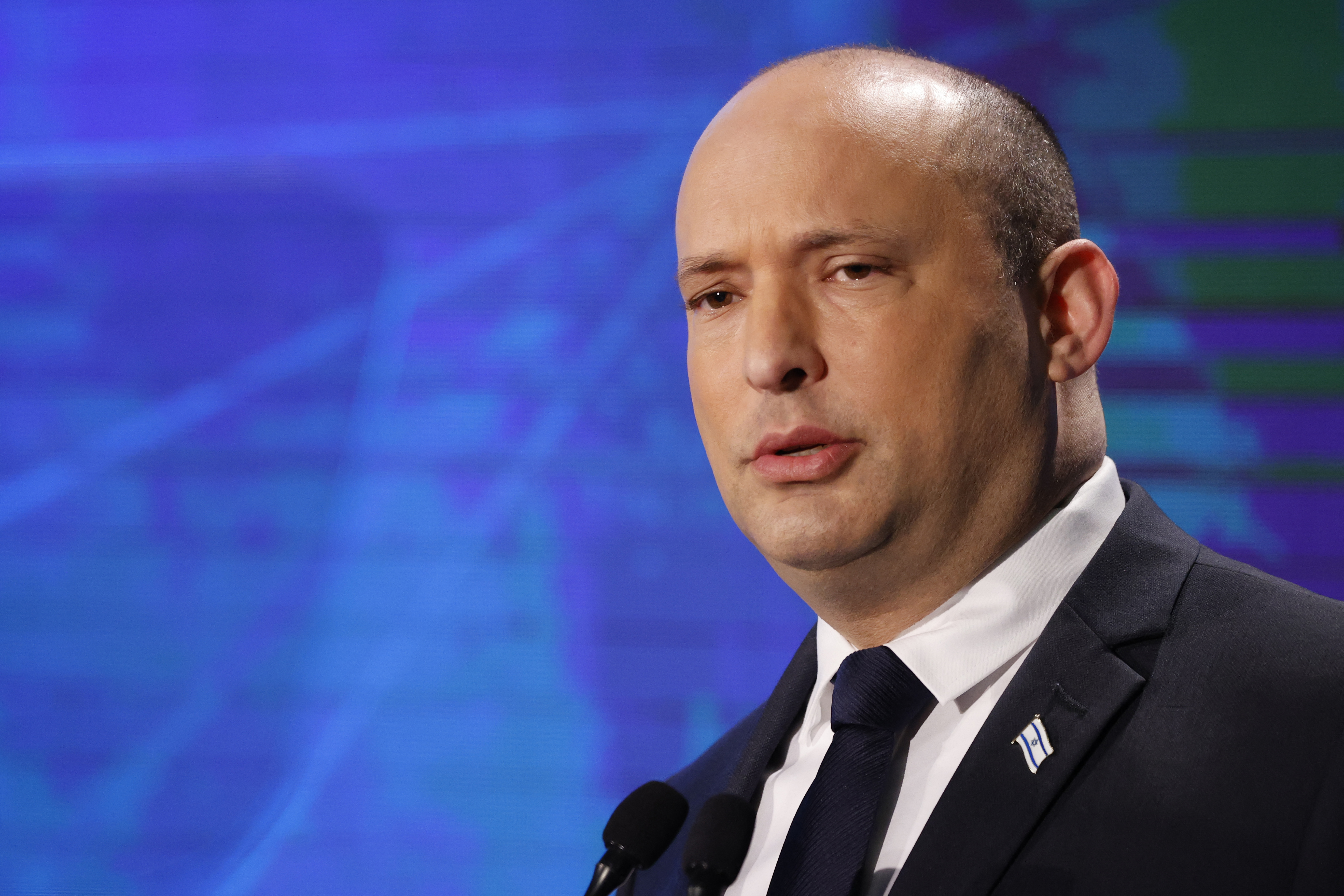 Israel's Prime Minister Naftali Bennett speaks