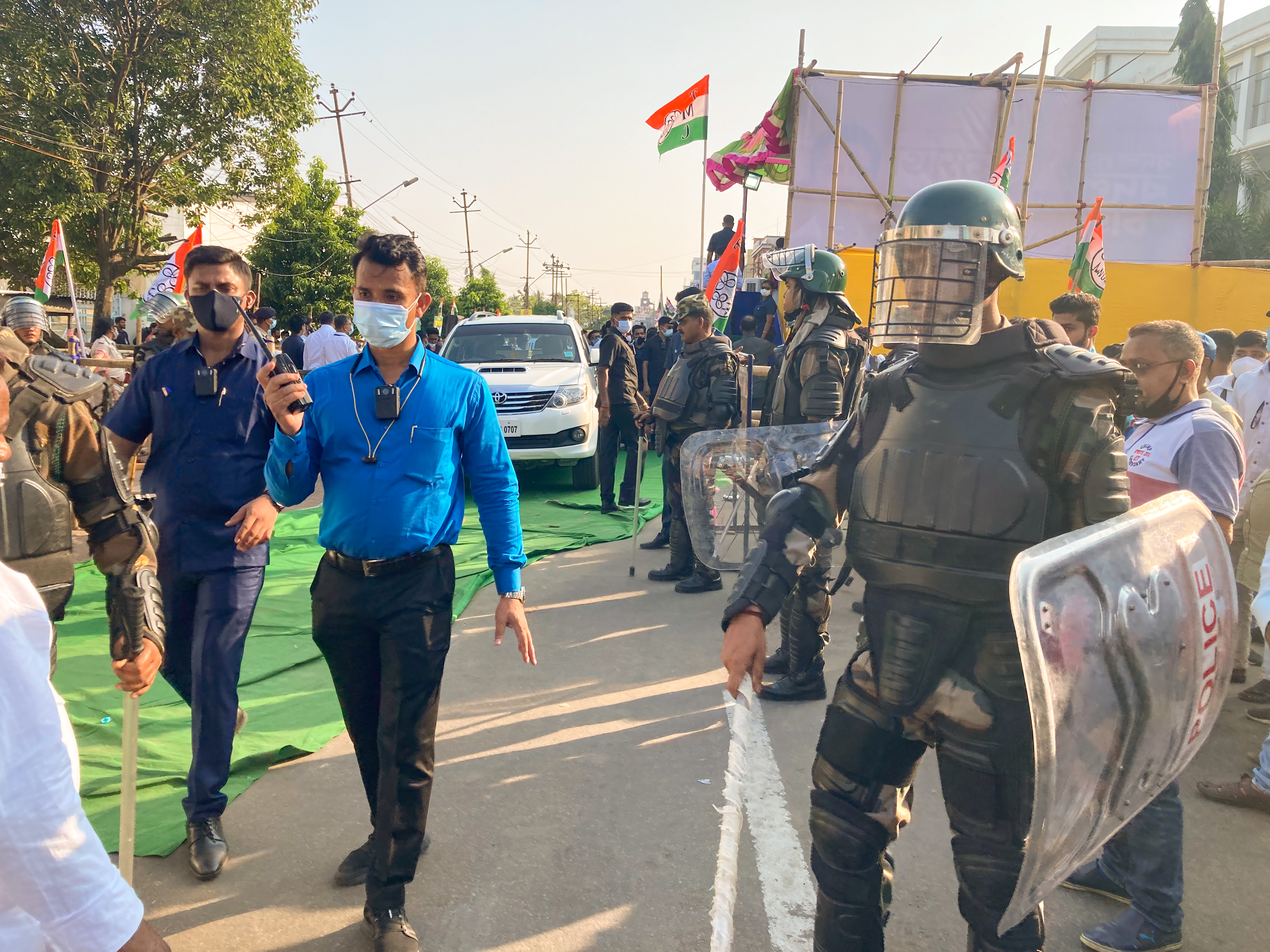 Security personnel at a rally addressed by a TMC leader in Tripura on October 31