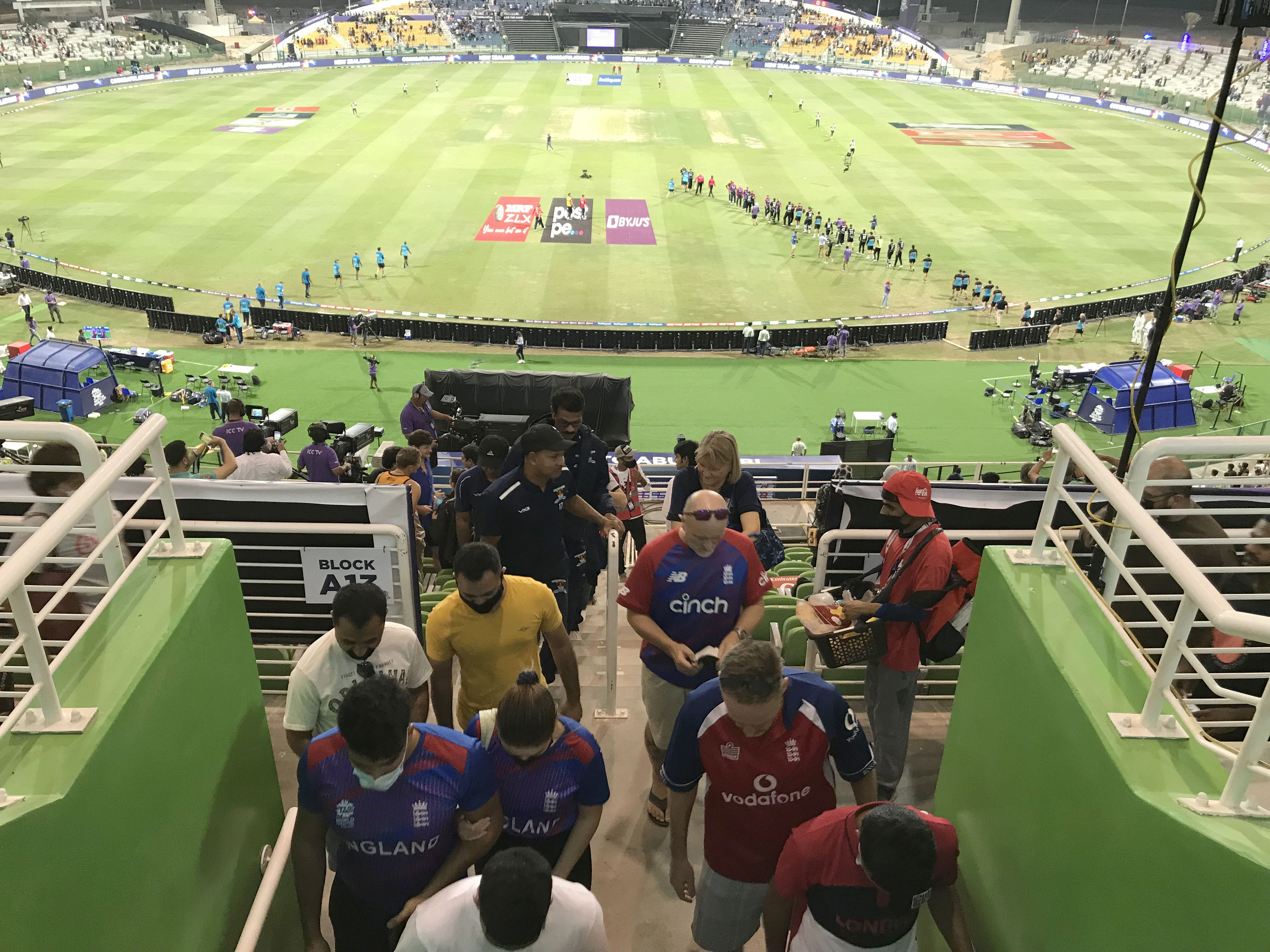 England fans head for the exit after an astonishing late onslaught sealed its exit from the World Cup [Al Jazeera]