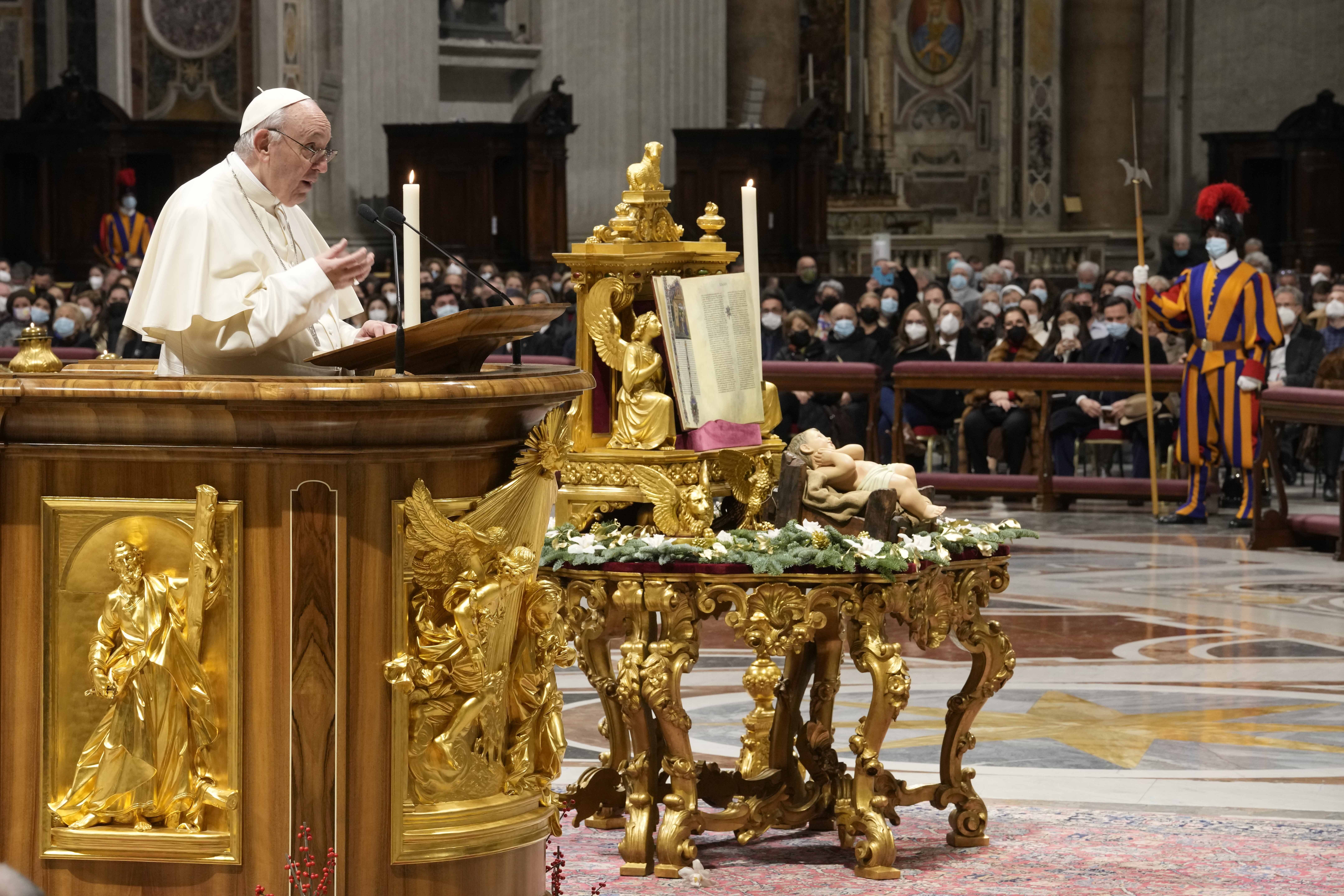 Pope Francis celebrates a New Year’s Eve vespers mass in St Peter’s Basilica at The Vatican