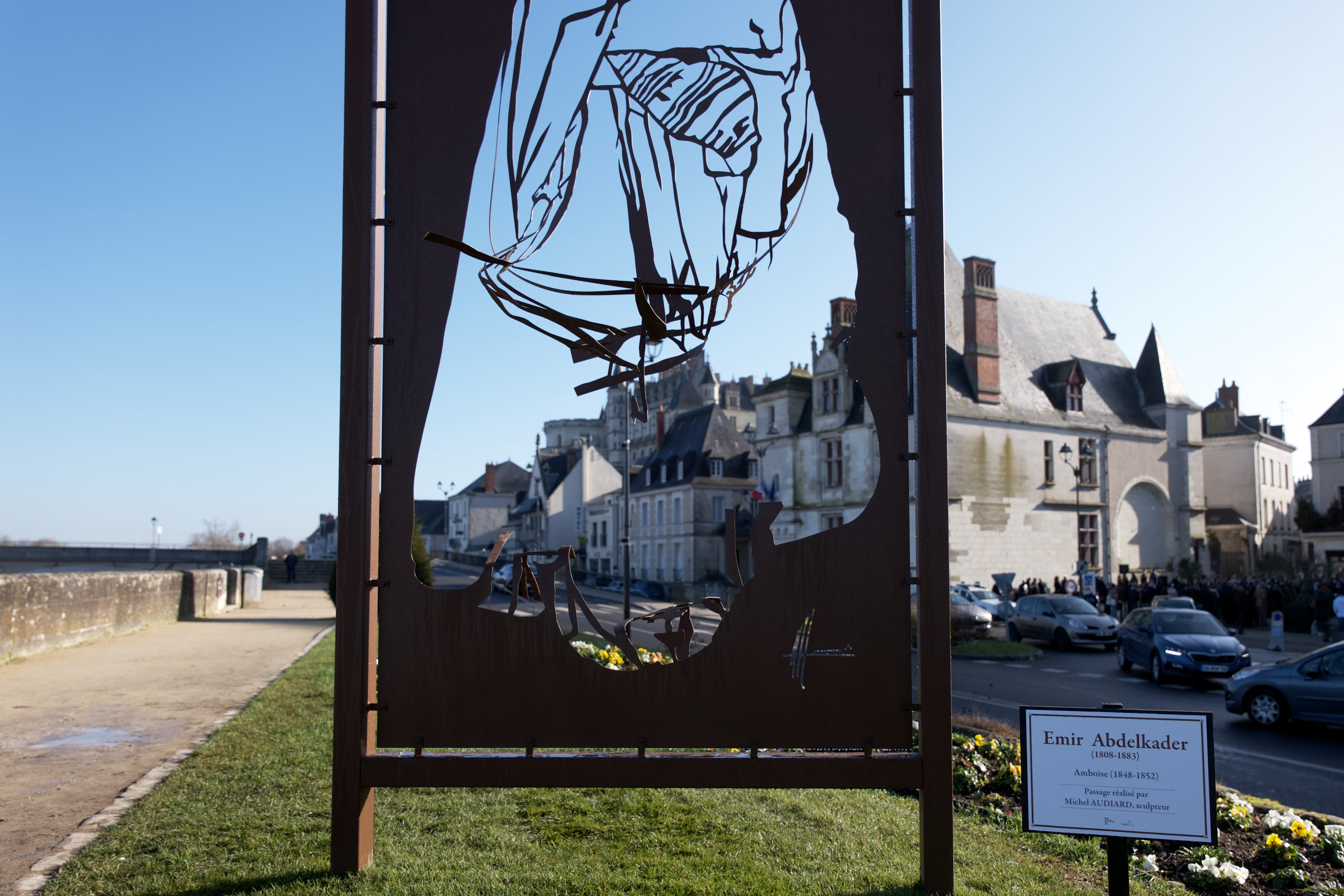 A picture shows a sculpture in tribute to Algerian national hero Emir Abdelkader