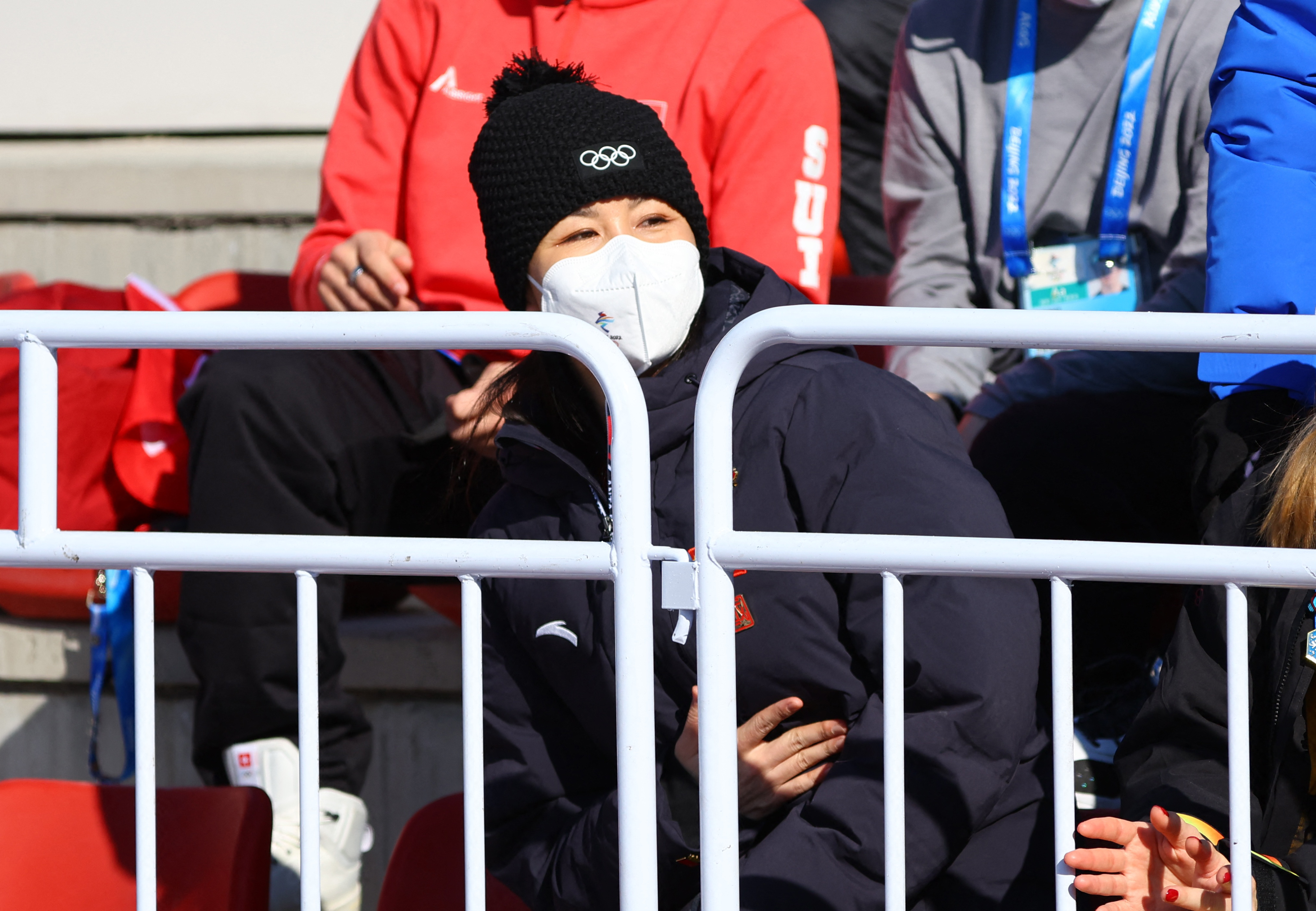 Tennis star Peng Shuai, whose welfare remains an issue of international concern, was in the stands and spoke to IOC president Thomas Bach