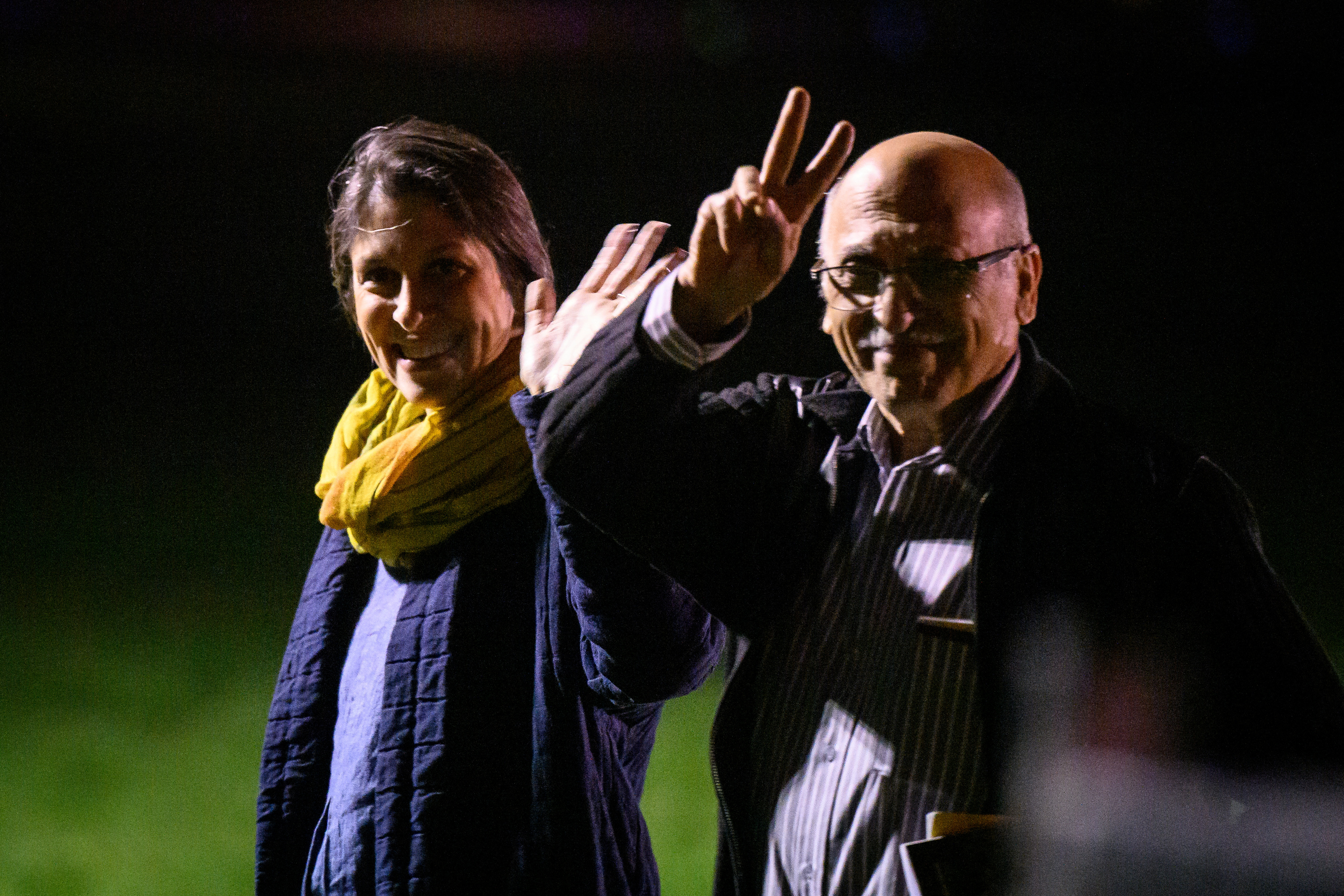 Nazanin Zaghari-Ratcliffe and Anoosheh Ashoori wave and smile as they arrive back in the UK