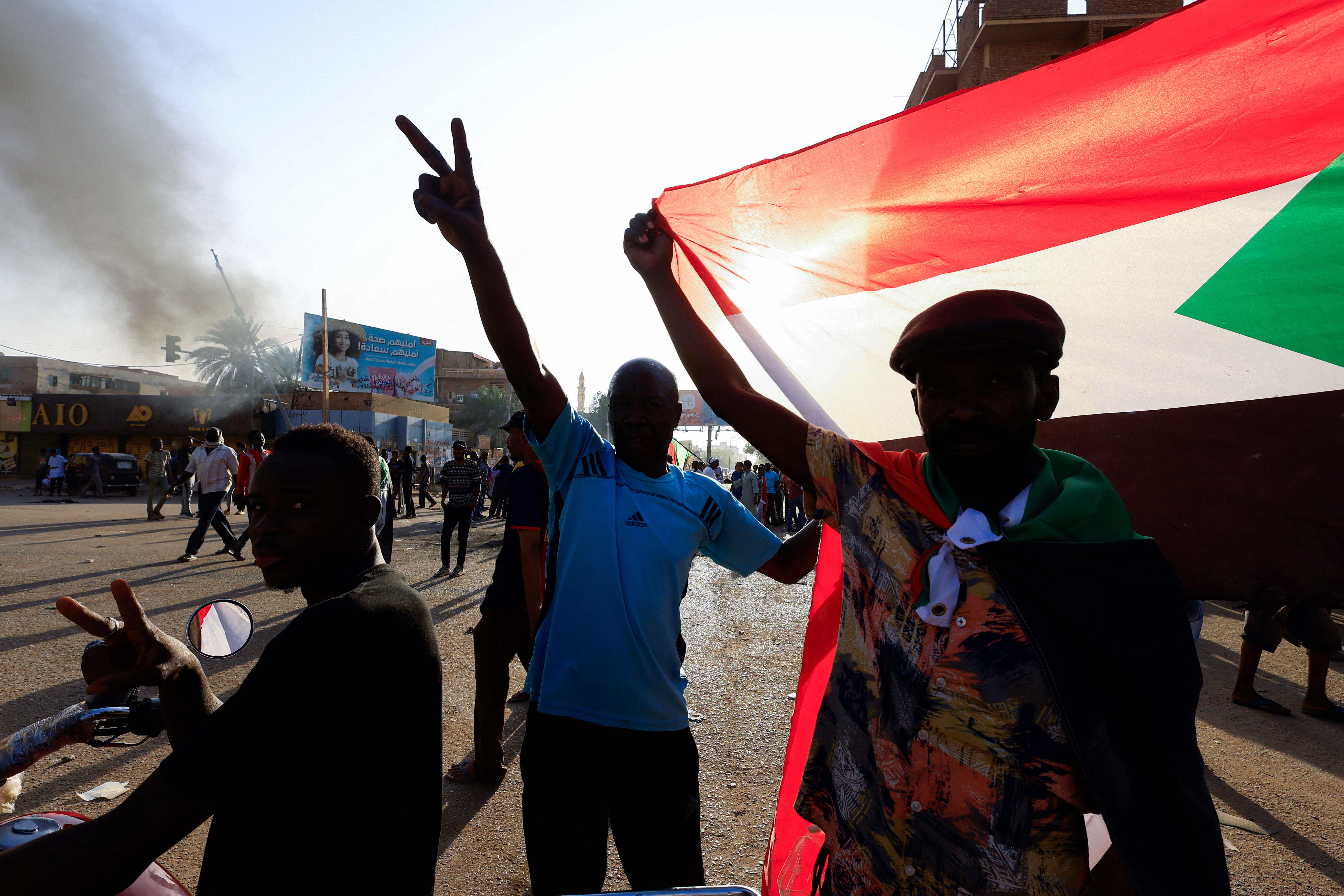Protesters march during a rally against military rule