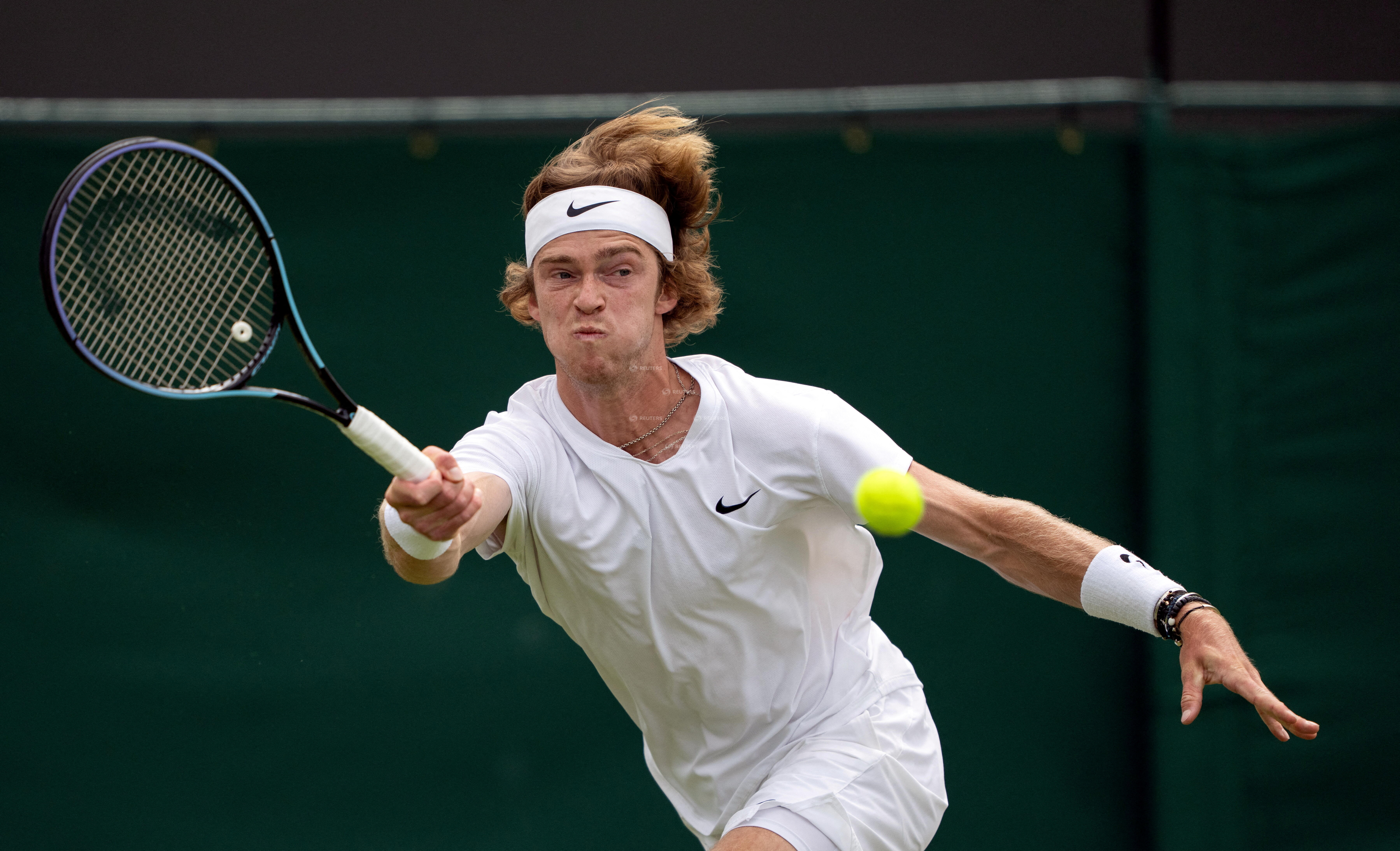 Russia's Andrey Rublev in action