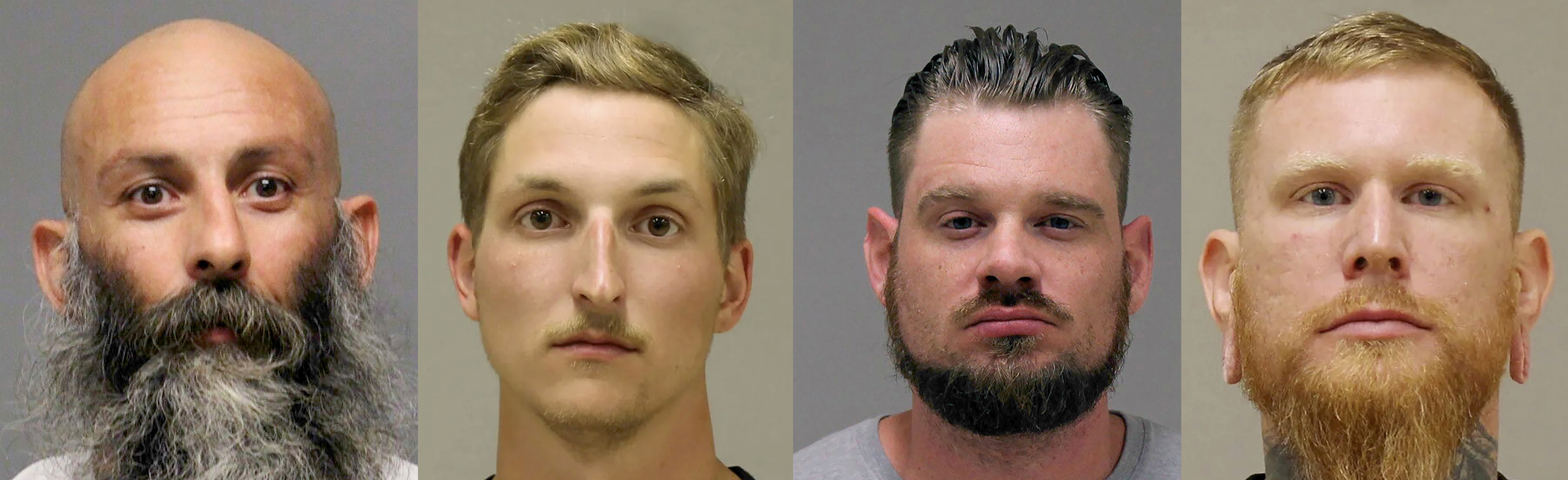 From left, Barry Croft, Daniel Harris, Adam Fox and Brandon Caserta [Kent County Sheriff and Delaware Department of Justice via AP]