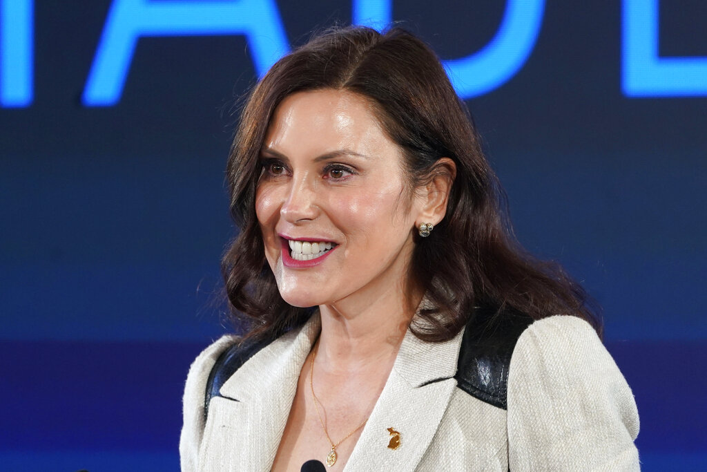Gov. Gretchen Whitmer speaks during a news conference in Lansing, Michigan.
