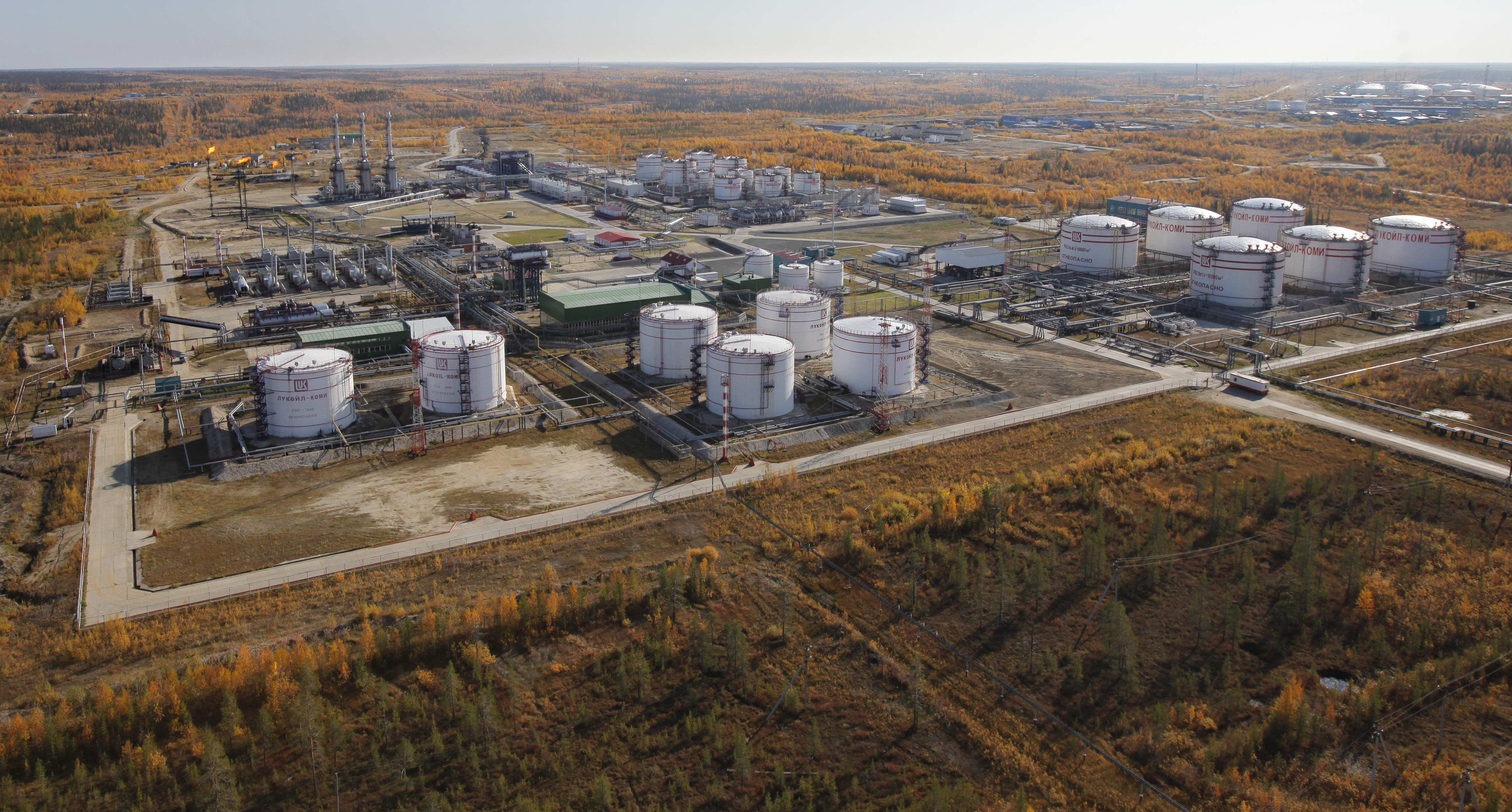Oil storage tanks near Usinsk, Russia.