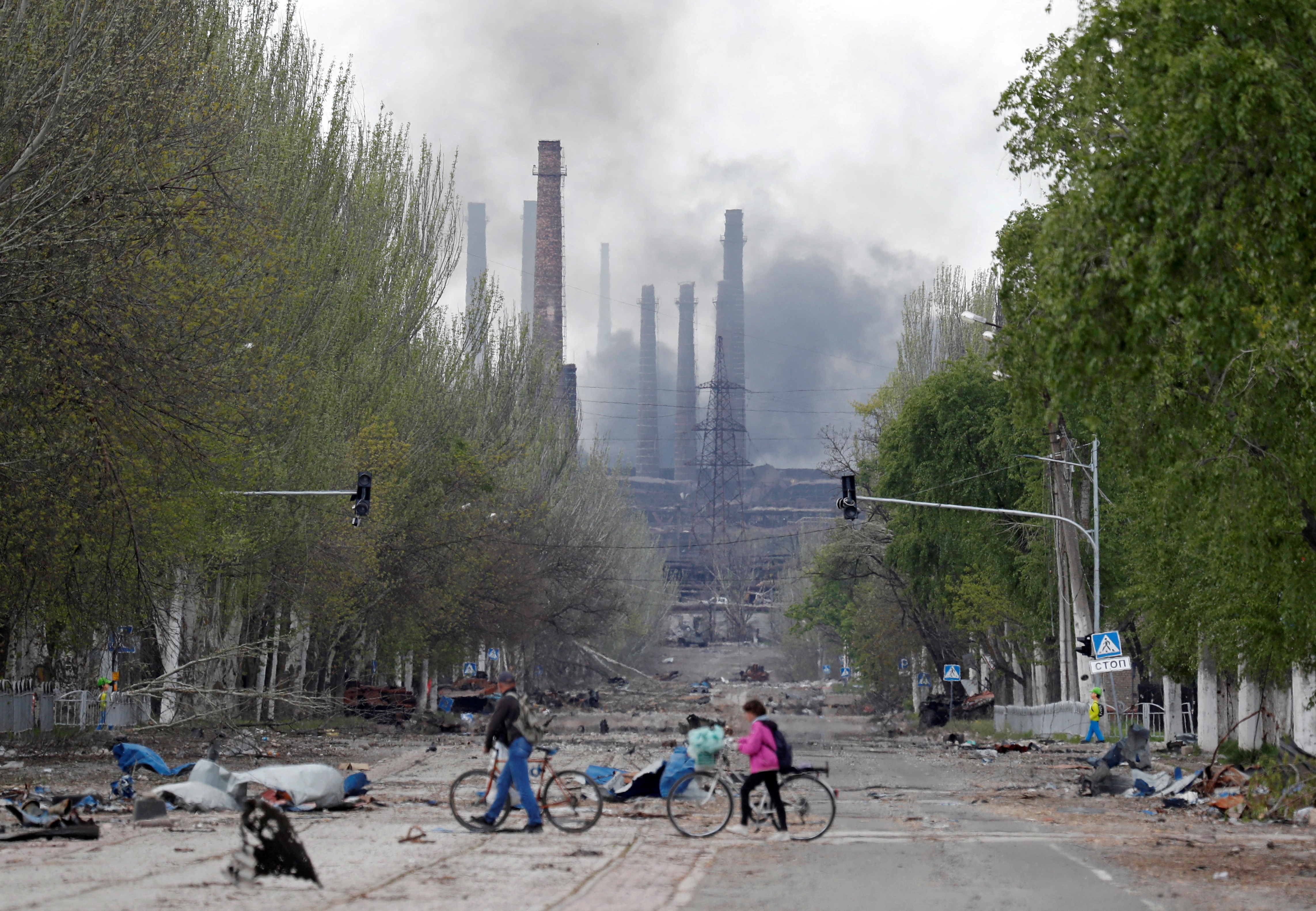 Smoke is seen rising from Mariupol's Azovstal steelworks