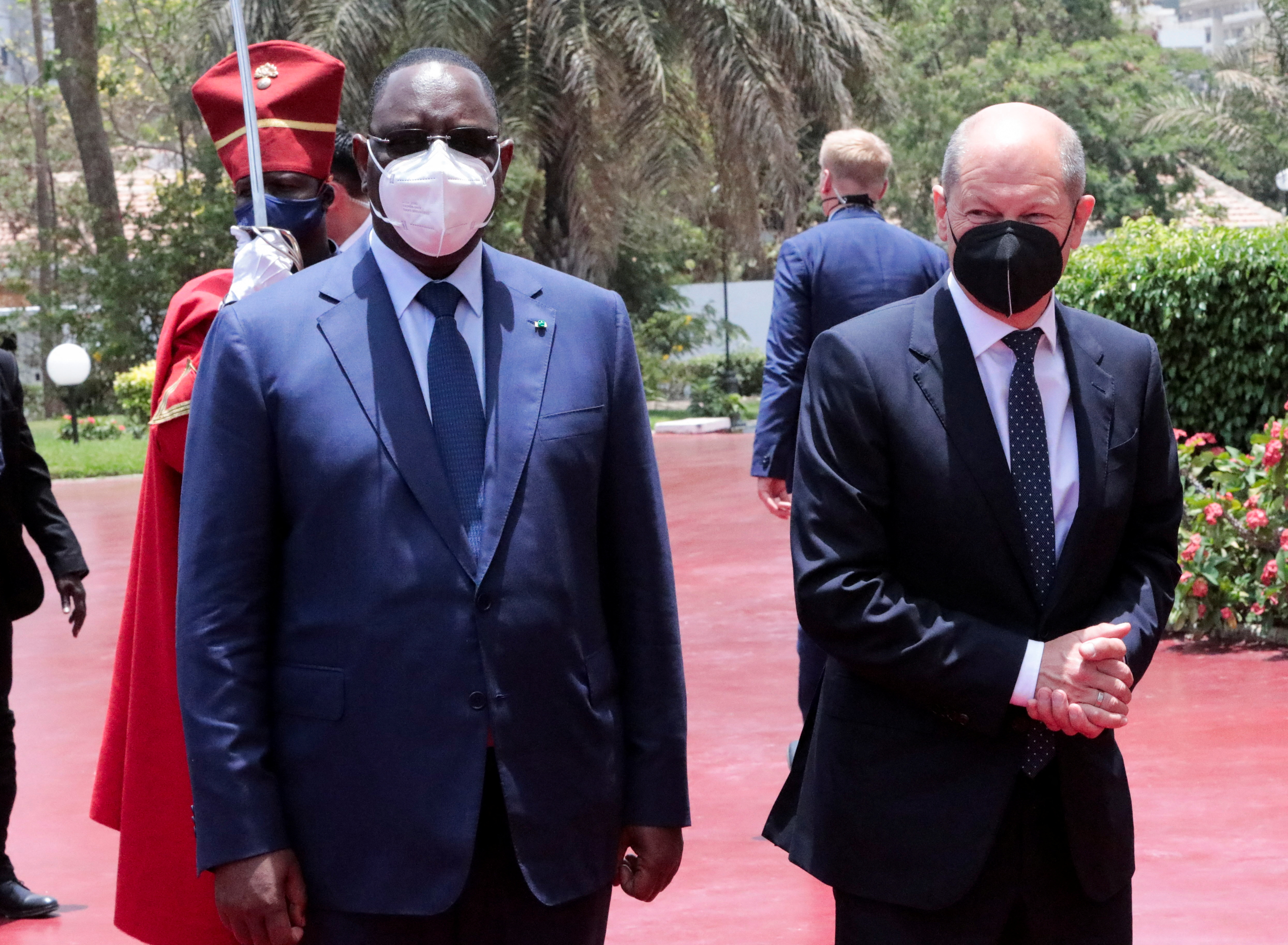 Senegal's president Macky Sall receives German Chancellor Olaf Scholz at the presidential palace in Dakar, Senegal