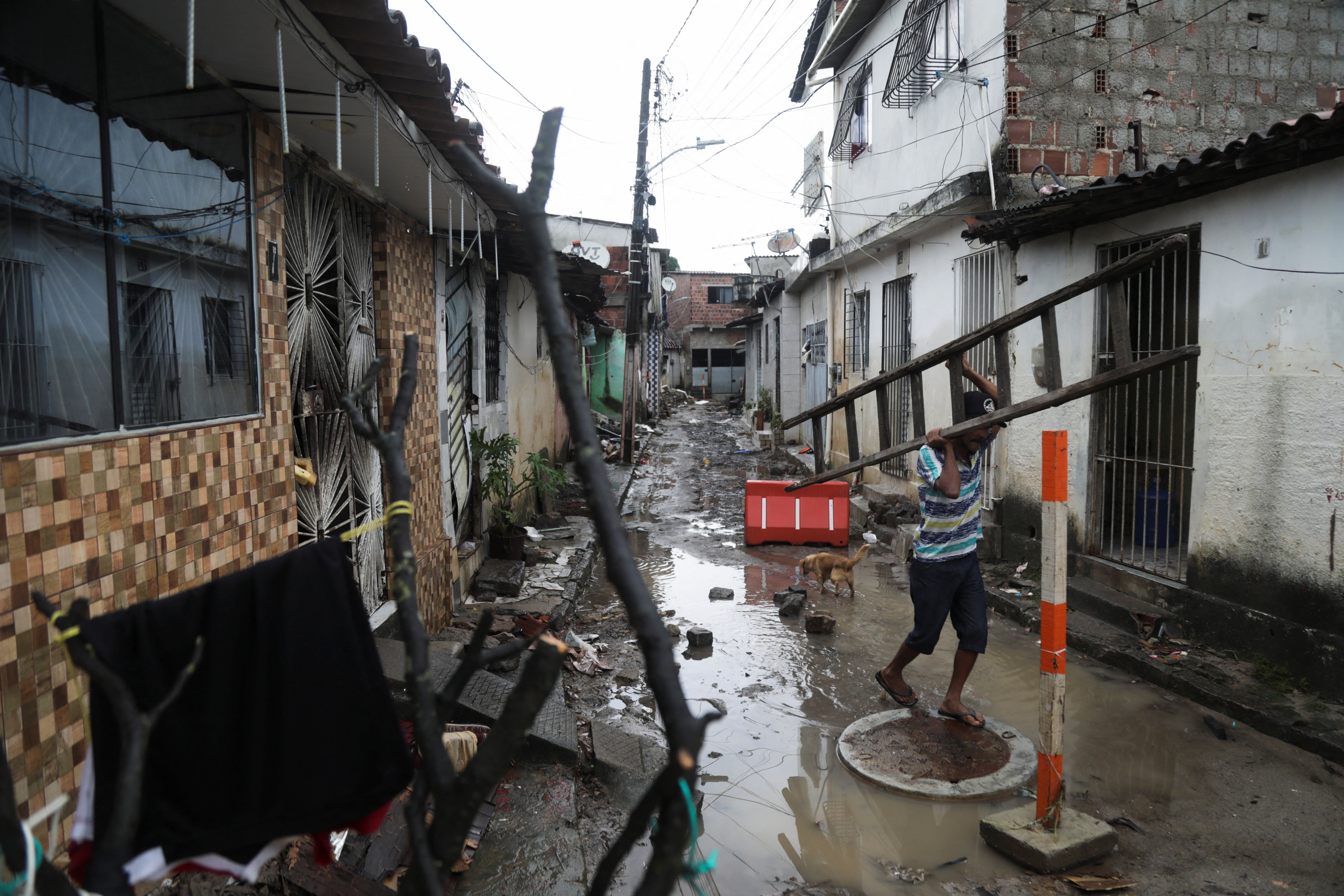 Rubble from houses damaged by heavy rains in the Coqueiral neighbourhood of Recife