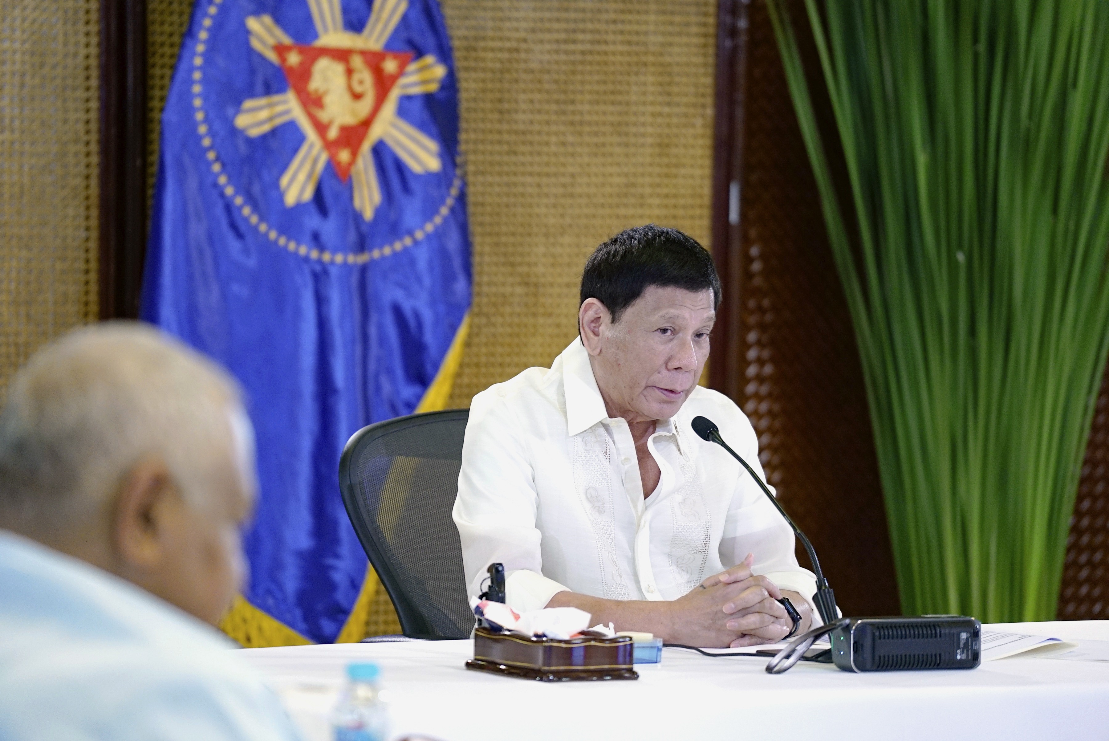 Philippines President Rodrigo Duterte speaks during a meeting with government officials at the Malacanang presidential palace in Manila, Philippines on Monday May 23, 2022