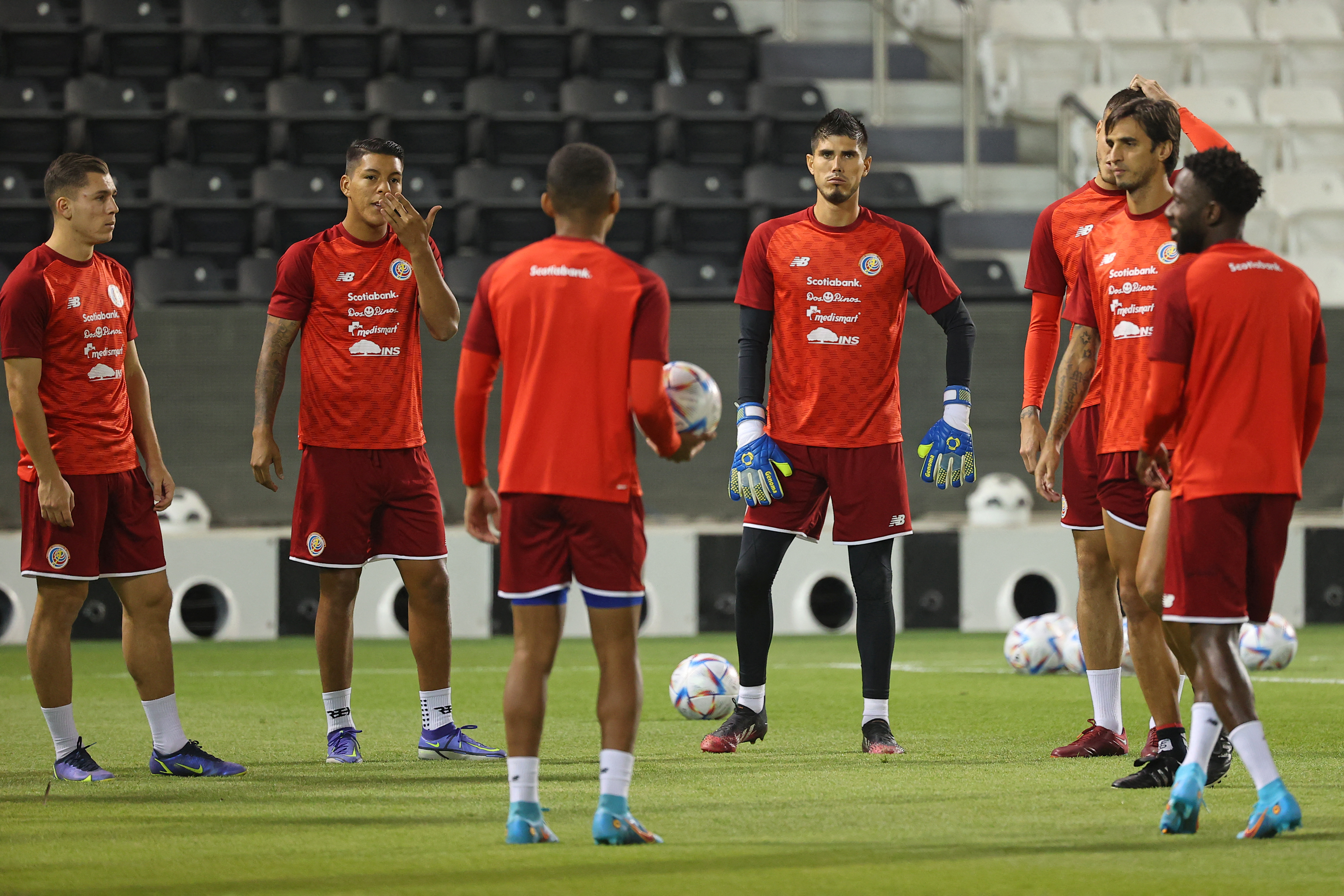 Costa Rica’s players attend a training session at the Jassim bin Hamad Stadium in Doha