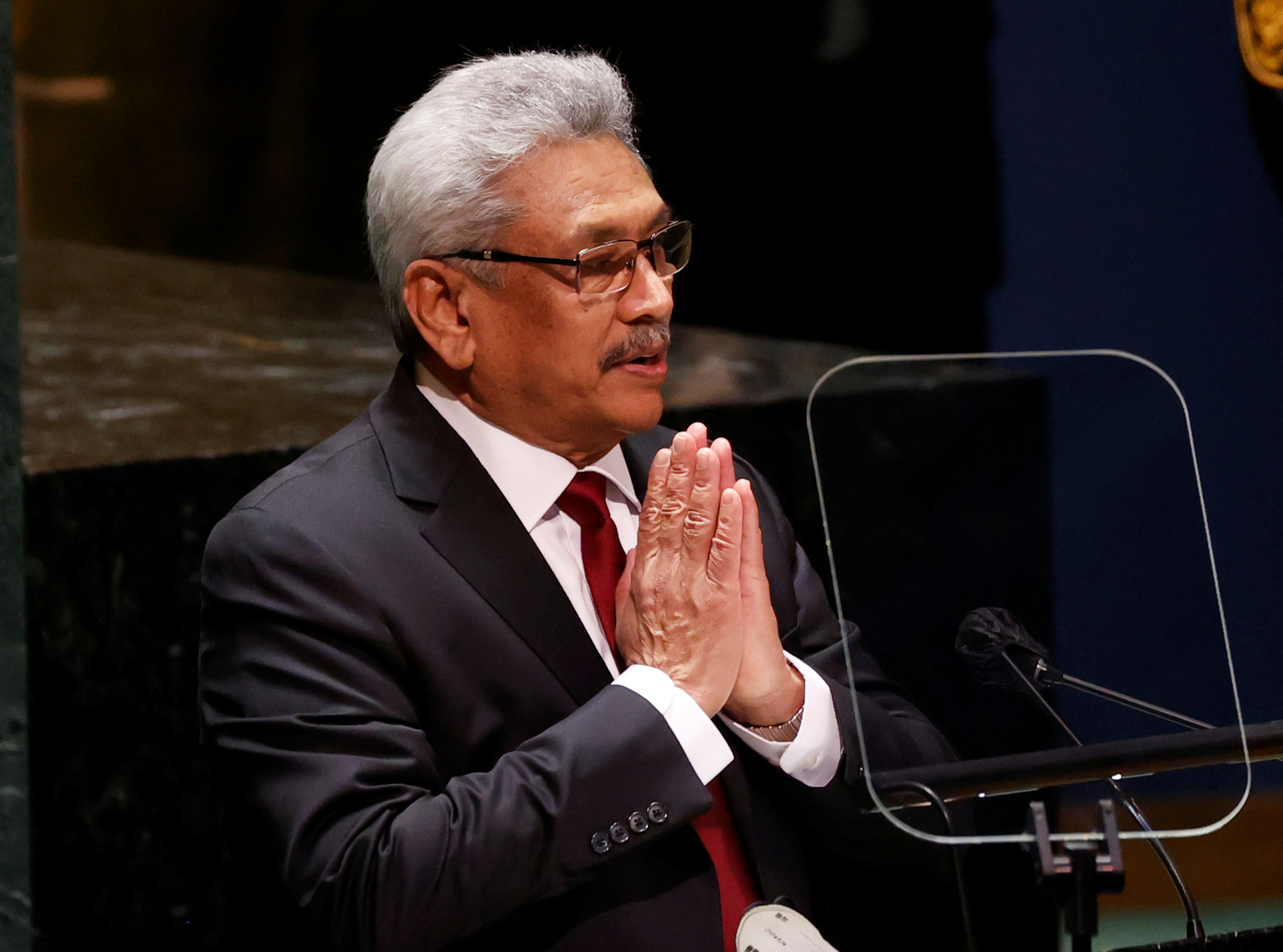 Sri Lanka's President Gotabaya Rajapaksa speaks at the UN General Assembly 76th session