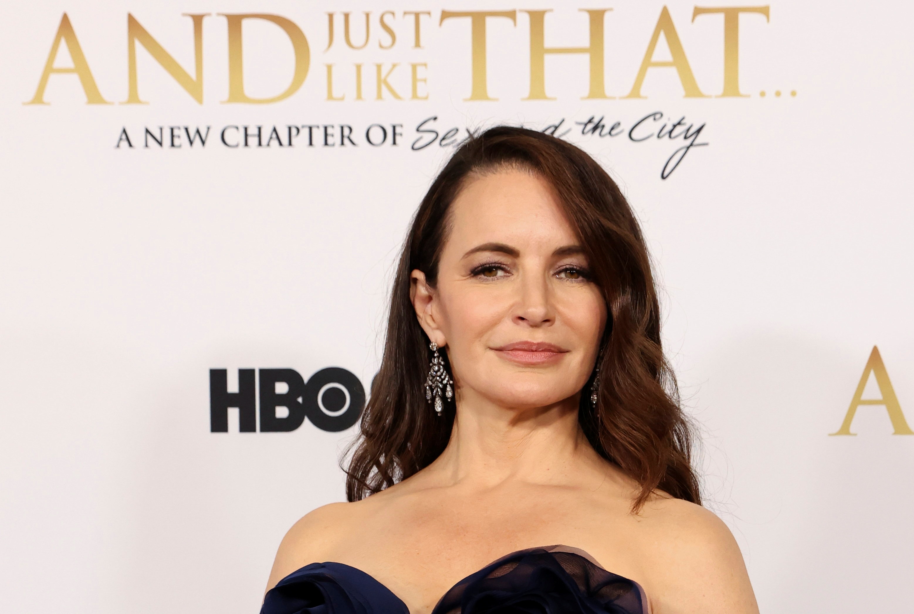 Kristin Davis poses during the red carpet premiere of the "Sex and The City"