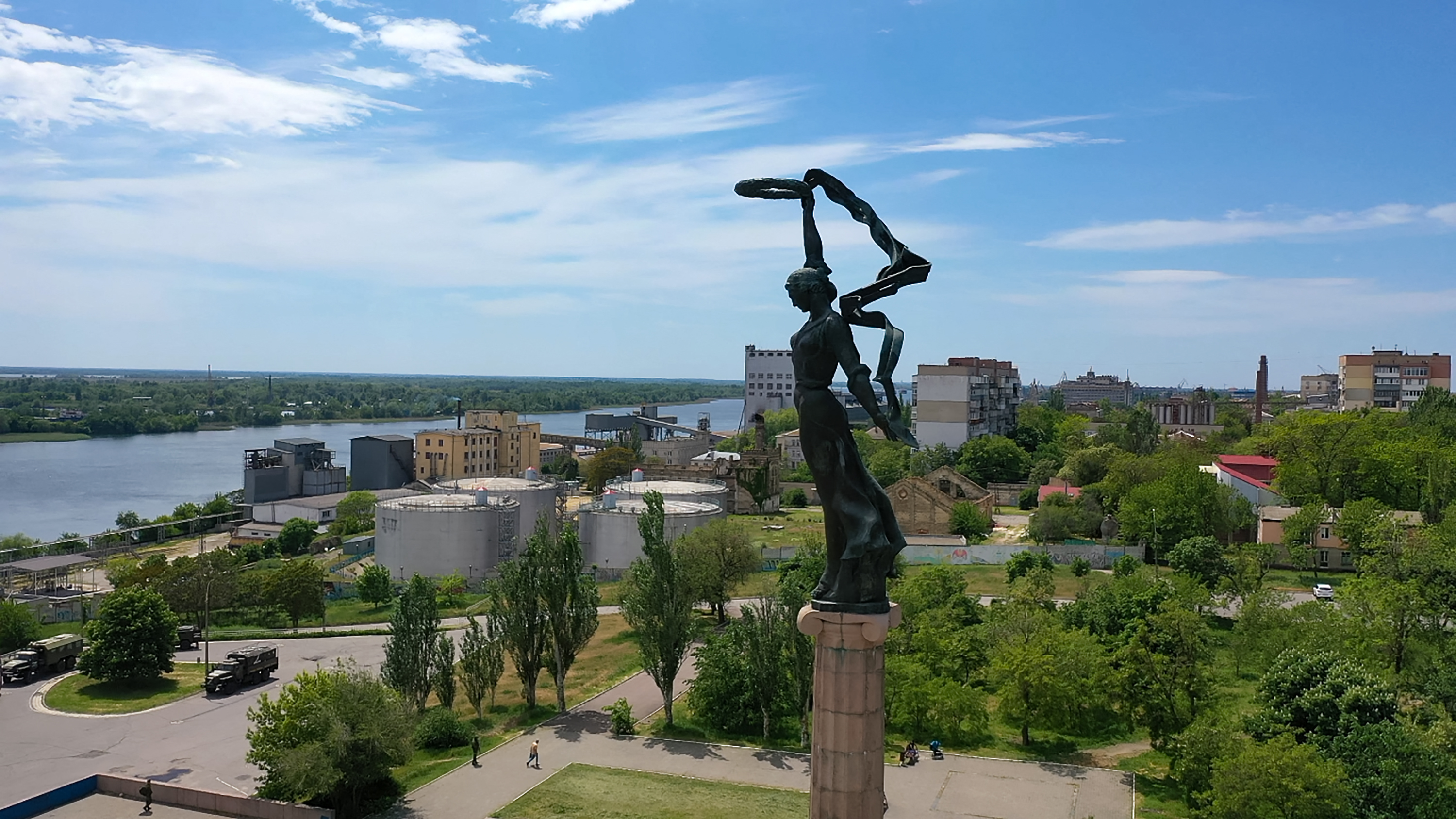 An aerial view shows the city of Kherson