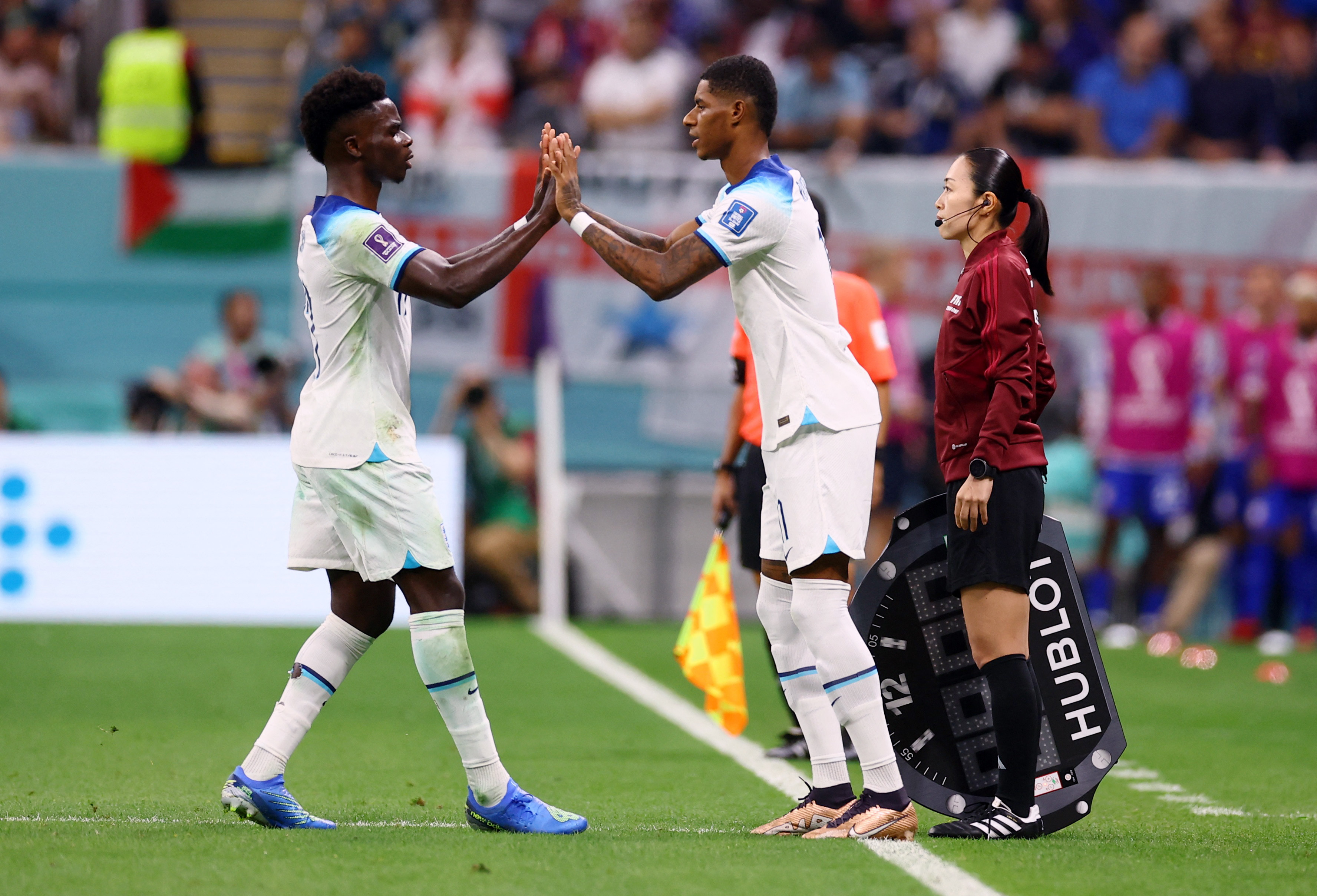 England’s Marcus Rashford comes on as a substitute to replace Bukayo Saka in their Group B against the USA at Al Bayt Stadium, Al Khor, Qatar, on November 25, 2022