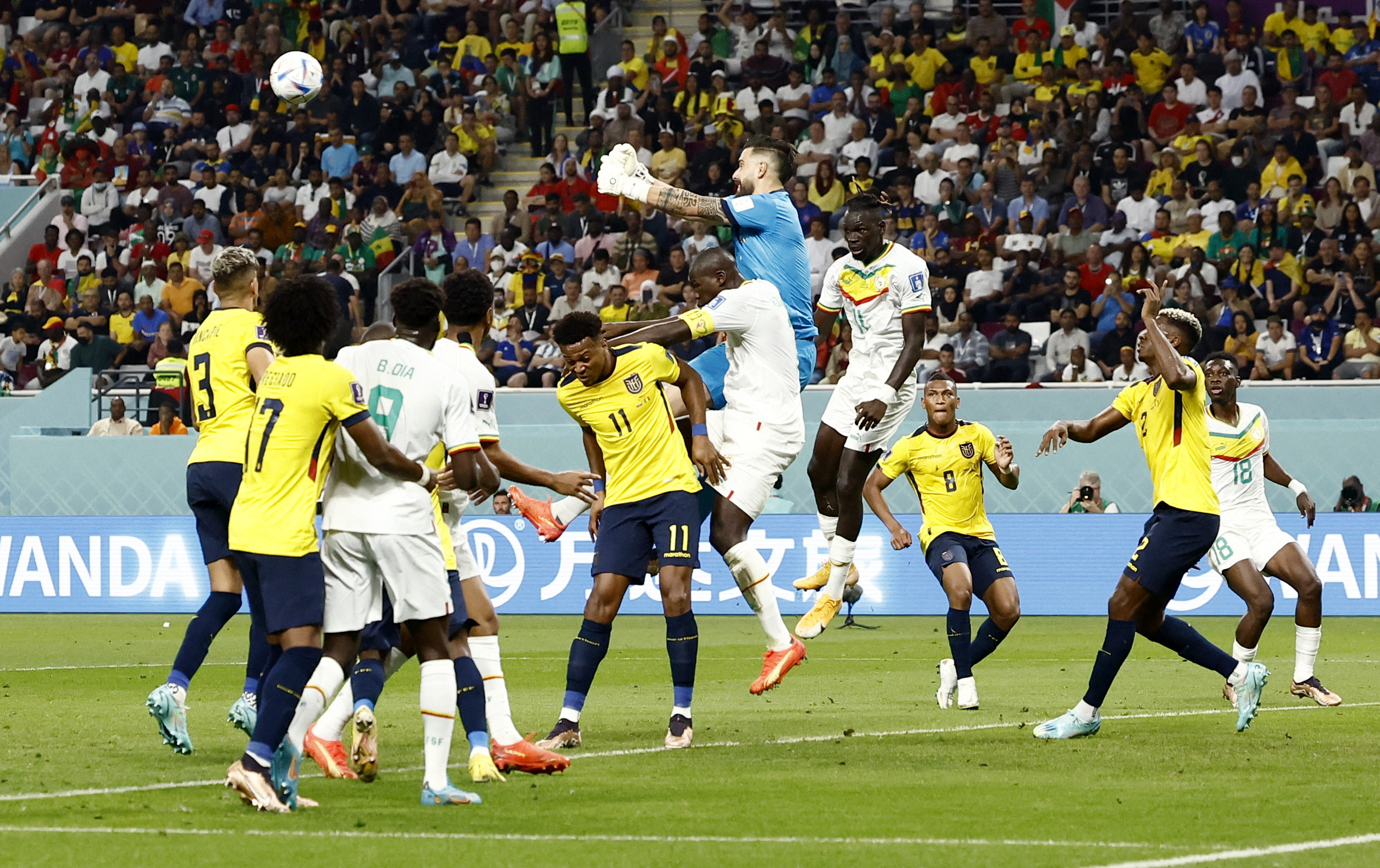 Ecuador v Senegal - Khalifa International Stadium, Doha, Qatar - November 29, 2022 Ecuador's Hernan Galindez in action with Senegal's Kalidou Koulibaly