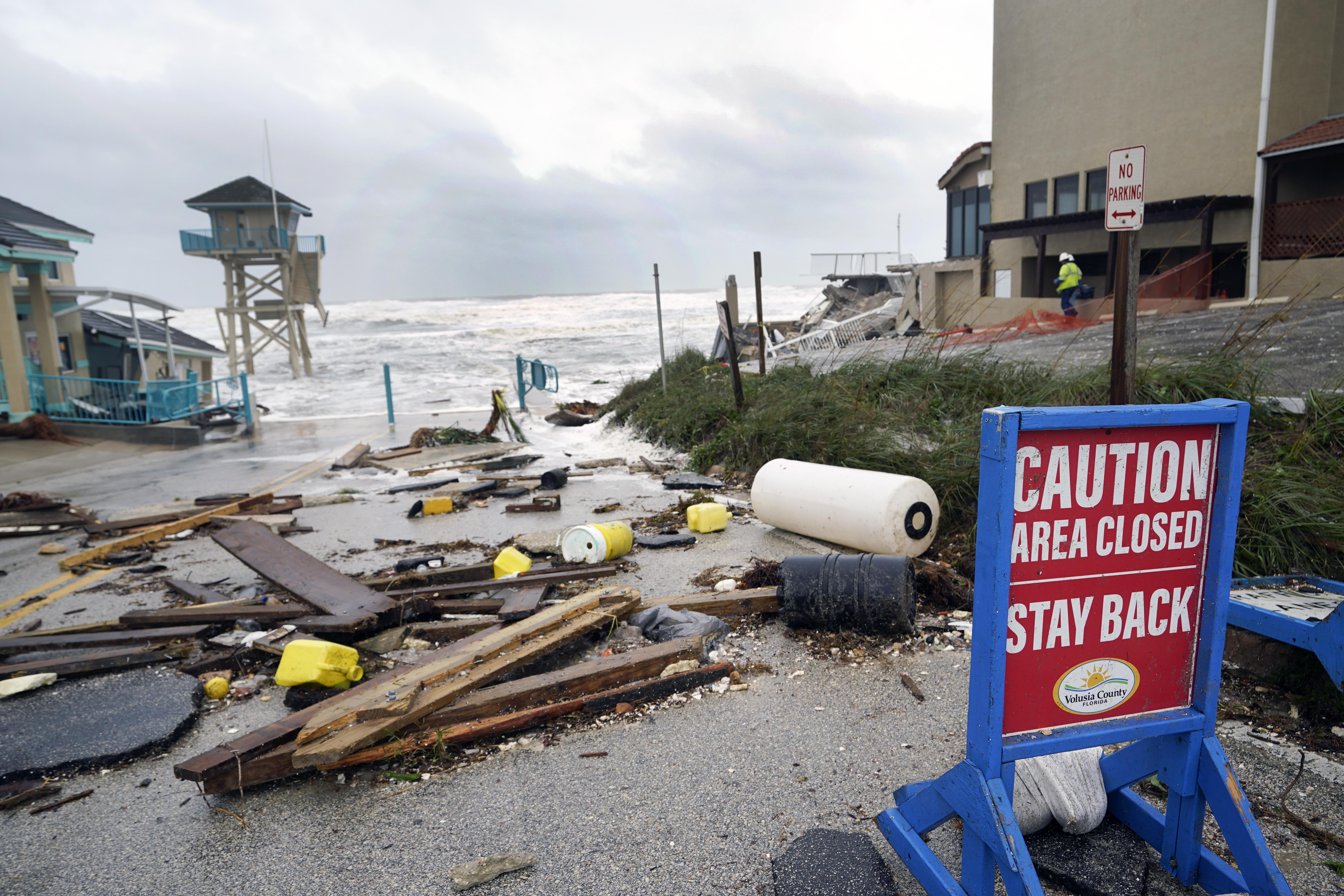 collapsed pier and lifeguard tower in Florida