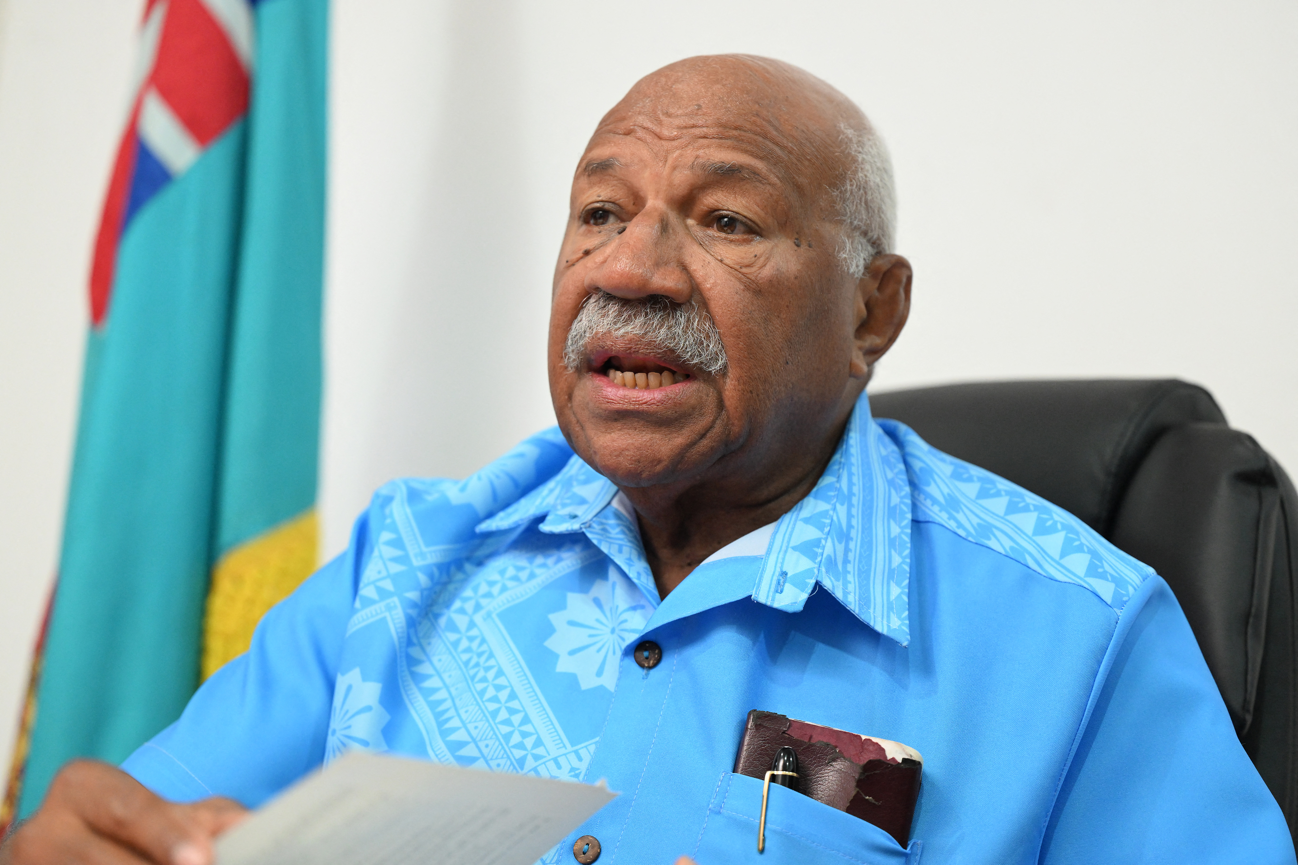 Sitiveni Rabuka speaks at his party’s headquarter after the general elections in Fiji’s capital city Suva on December 15, 2022